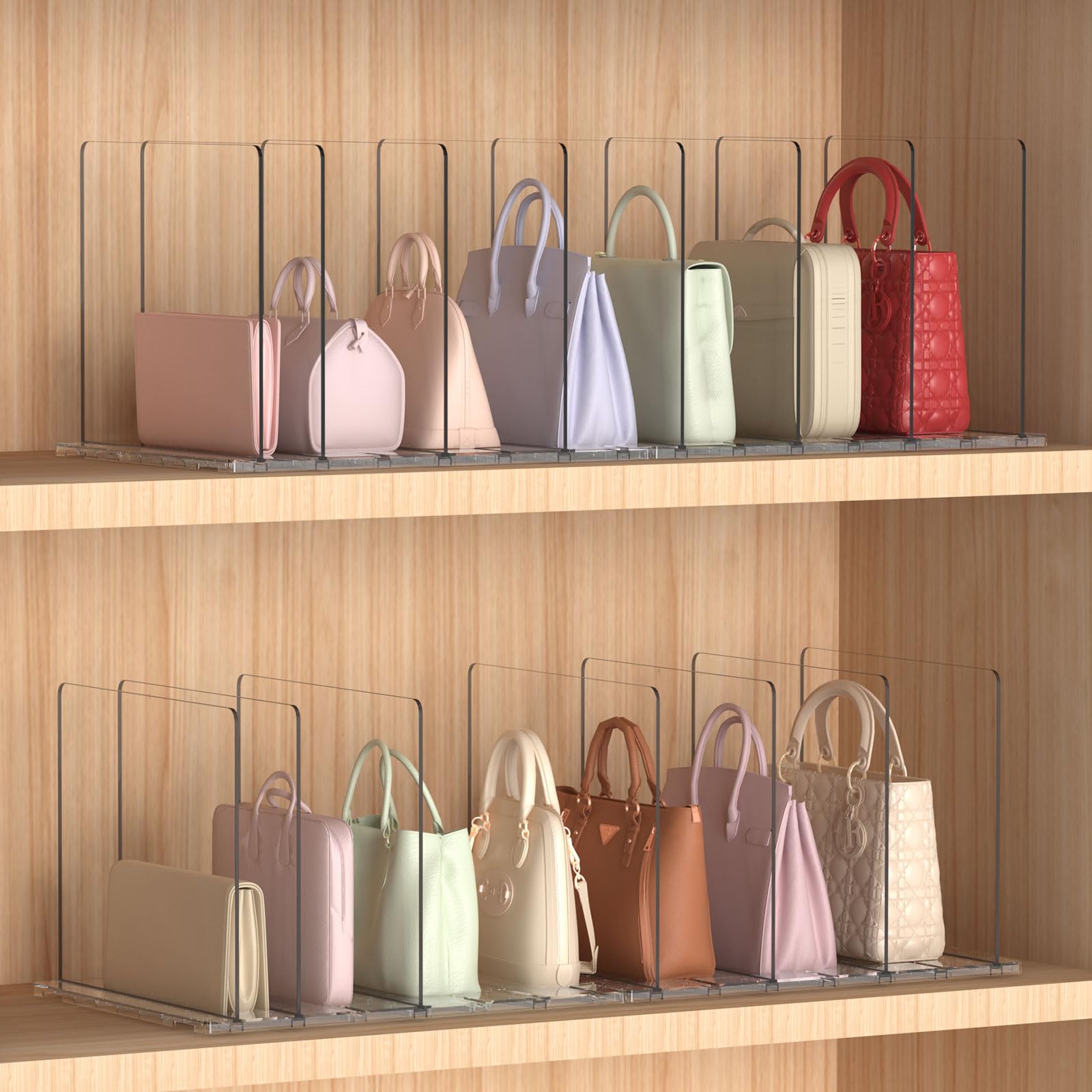 2-Pack 8-Layer Adjustable Handbag Organizer for Women - Clear Purse Organizer for Closet, Bookshelf, Office & Storage - Perfect for Home Organization & Space Saving