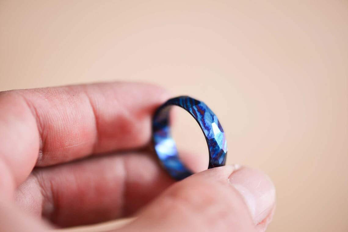 Handmade Damascus Steel Titanium Ring - Custom Comfort Fit Men's Wedding Band, Unisex Engagement Ring, Modern Statement Jewelry for Men & Women - Perfect for Weddings, Anniversaries, and Special Occasions