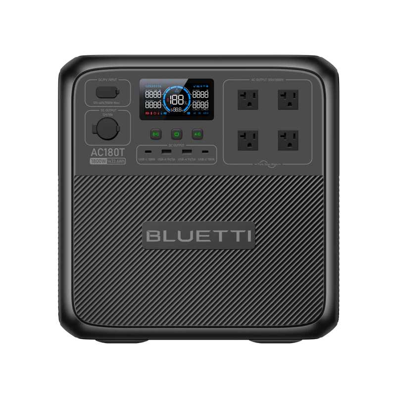 BLUETTI AC180T 1433Wh 1800W Portable Solar Power Station with UPS - Perfect for Camping, RV Trips, Home Backup & Emergency Power Outages