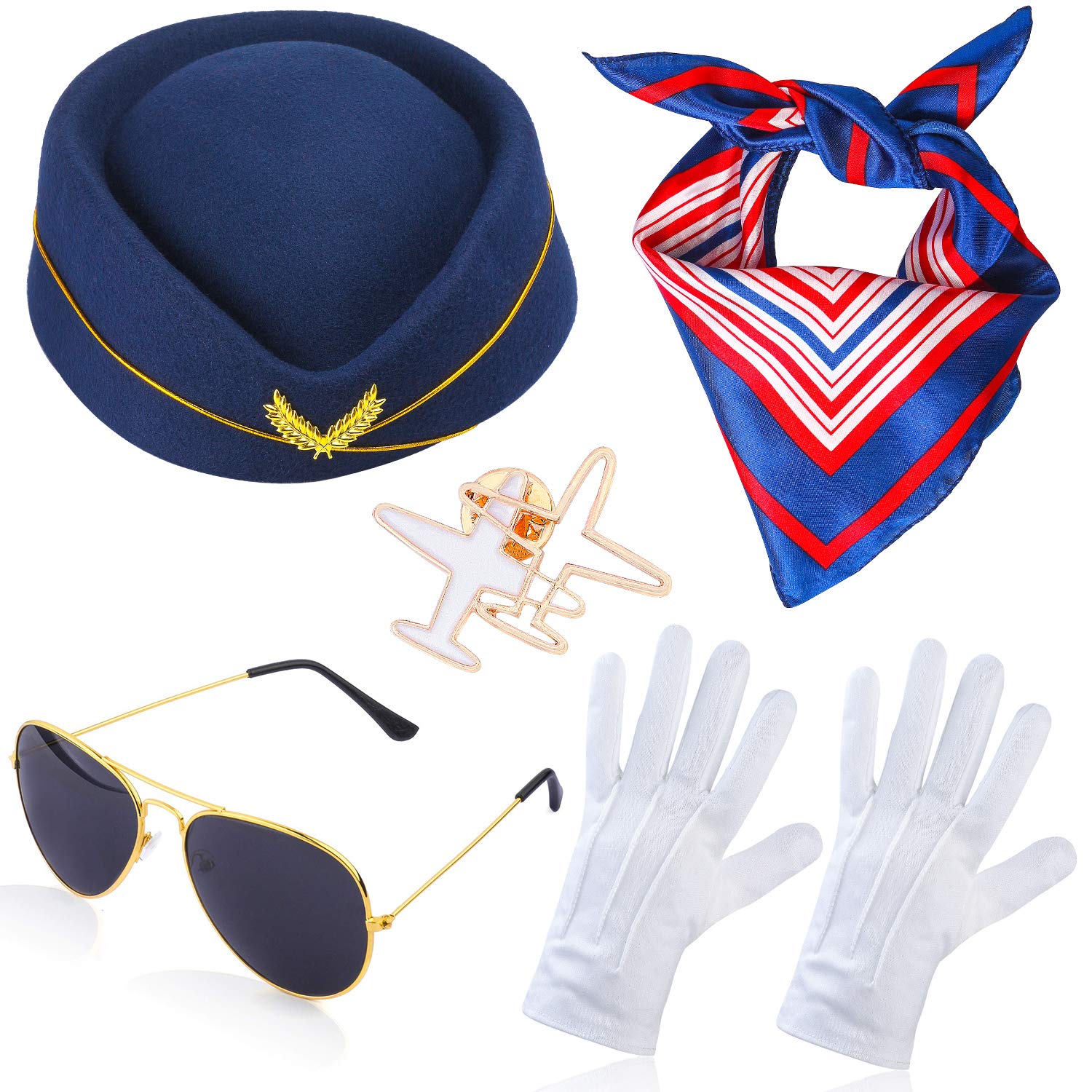 Beelittle Women's Stewardess Costume Set - Flight Attendant Hat & Air Hostess Accessories for Cosplay, Halloween, and Themed Parties