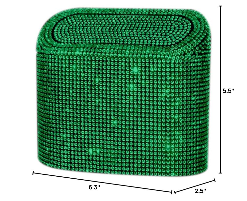 Sparkly Rhinestone Car Trash Can with Lid - Hanging Vehicle Garbage Bin for Car, Office & Home - Glittery Litter Container (Green) | Perfect for Road Trips, Commuting & Keeping Vehicles Clean