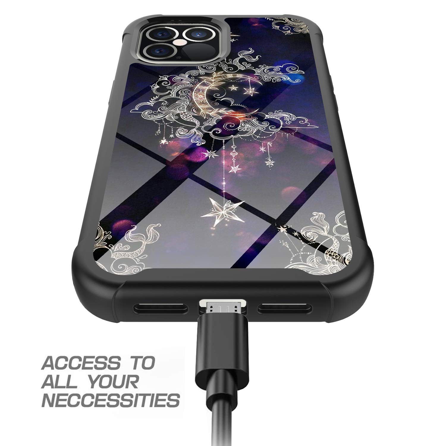 Premium iPhone 12 Pro Max Case [6.7-Inch] - Rosebono Hybrid IMD Design, Anti-Scratch Silicone Cover with Fashion Graphic (Wiccan Moon) | Cute & Colorful Protection for Everyday Use, Work & Travel
