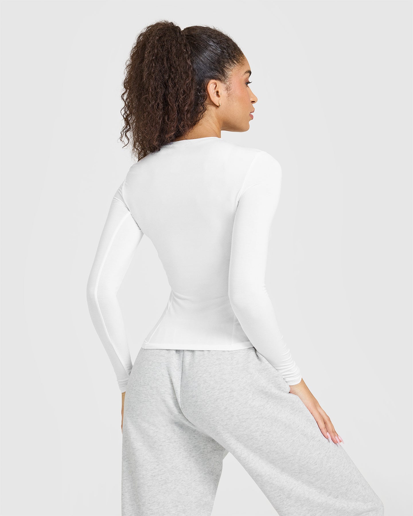 Mellow™ Soft Long Sleeve Top for Women - Comfortable Stretch Cotton Blouse in White | Perfect for Work, Casual Outfits & Layering