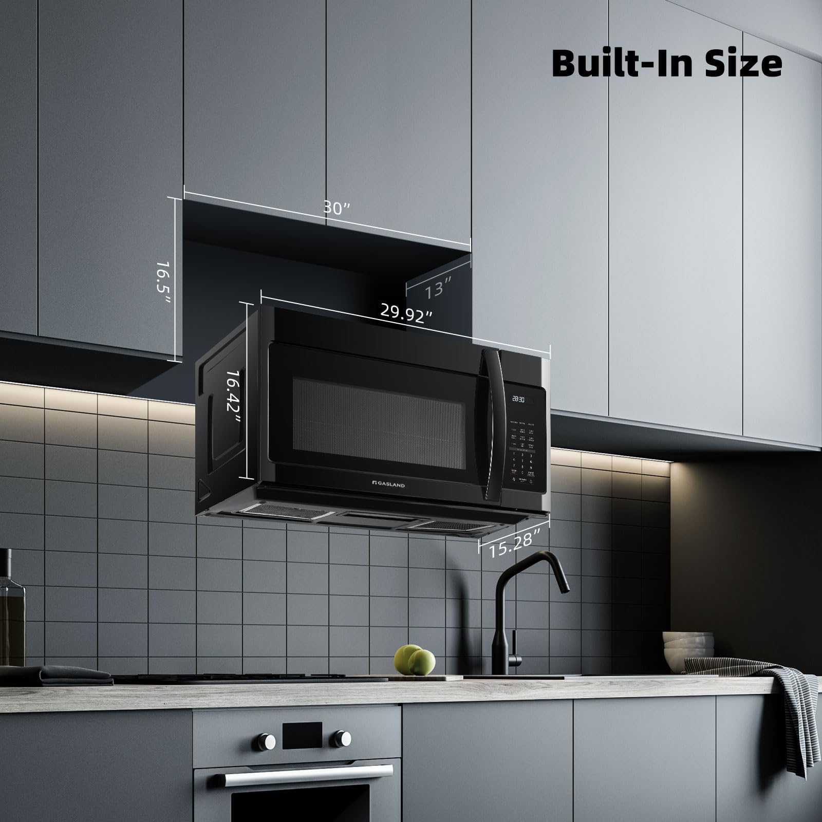 GASLAND 1.9 Cu. Ft. 30 Inch Over the Range Microwave Oven - 1000W, 400 CFM Exhaust Fan, LED Light & 13.5