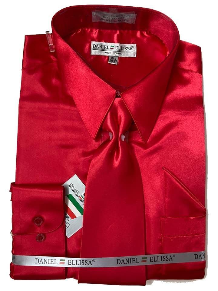 Elegant Red Satin Dress Shirt Set with Matching Tie & Pocket Square for Men - Perfect for Weddings, Prom, Business & Formal Events