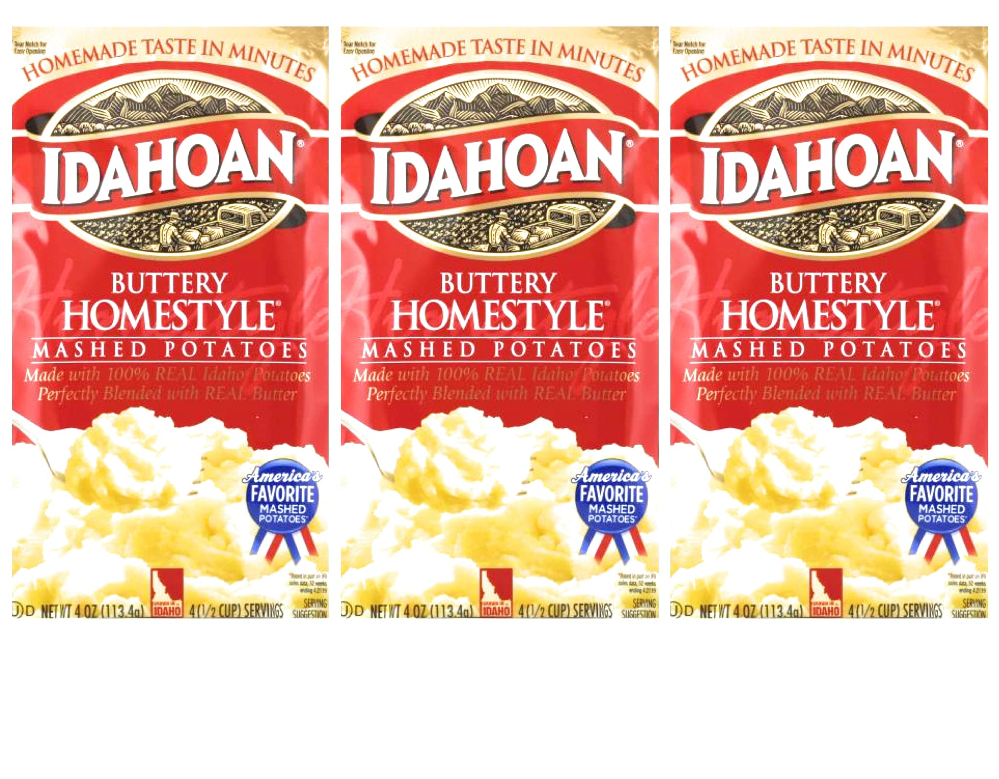 Idahoan Buttery Homestyle Mashed Potatoes - 4 Oz (Pack of 3) | Instant Mashed Potato Mix for Quick Meals, Camping & Holiday Dinners
