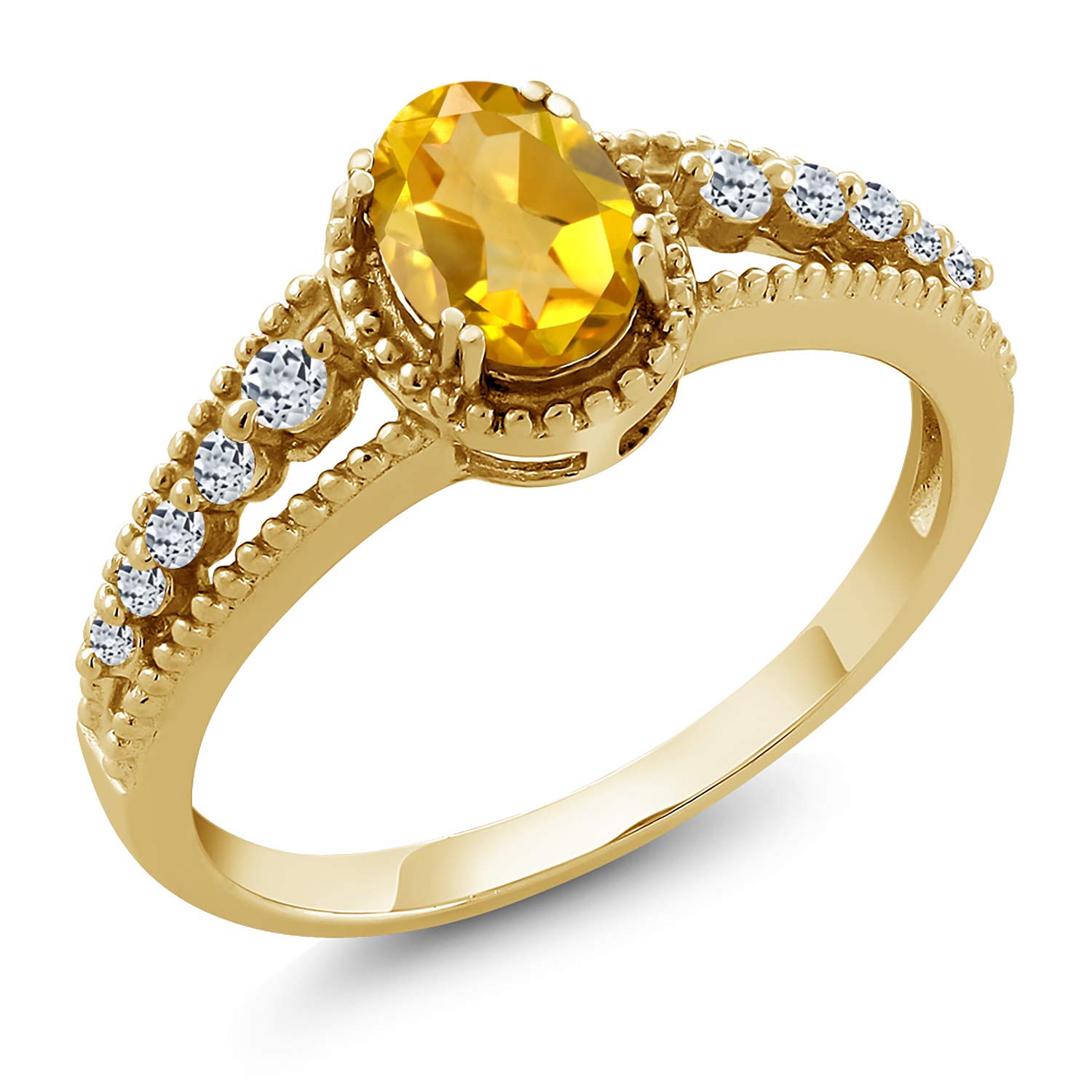 0.96 Ct Oval Yellow Citrine & White Topaz 18K Gold Plated Silver Ring for Women | Elegant Birthstone Jewelry Gift for Mother's Day, Anniversary & Special Occasions