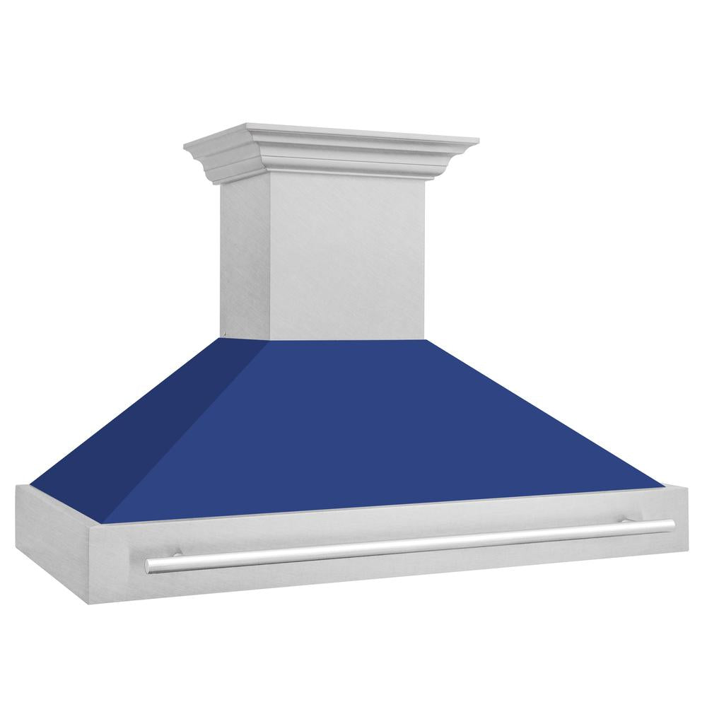 ZLINE 48 Inch Stainless Steel Wall Mount Range Hood - Satin Finish, Colored Shell & Stainless Steel Handle (8654SNX 48) | Professional Kitchen Ventilation for Home Chefs & Modern Kitchens