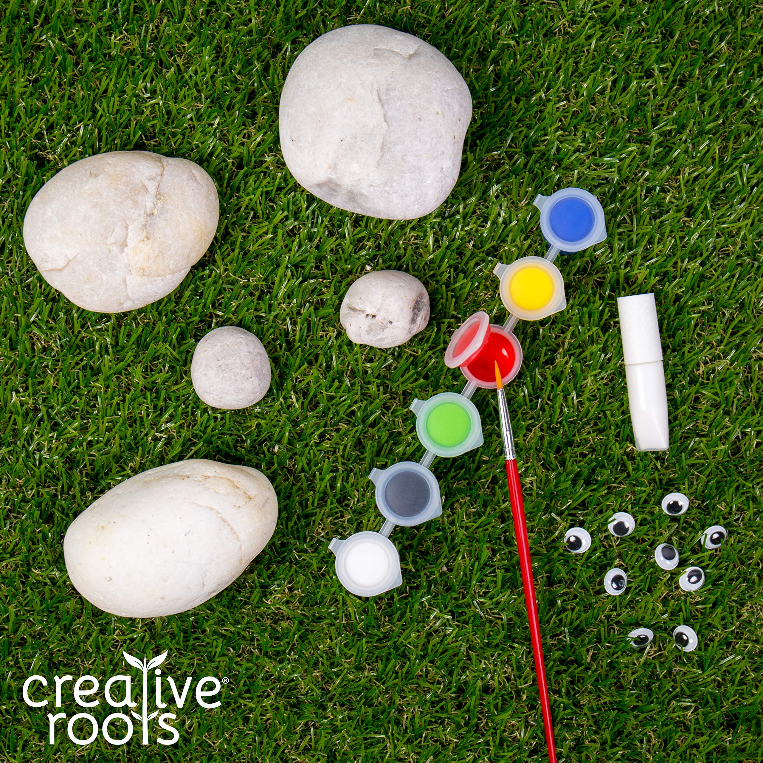 Creative Roots Paint Your Own Rock Pets Kit by Horizon Group USA - 6 Vibrant Colors, Paint Brush, Wiggly Eyes & Glue Included - Fun DIY Rock Painting Activity for Kids - Perfect for Birthday Parties, Classroom Projects & Creative Playtime