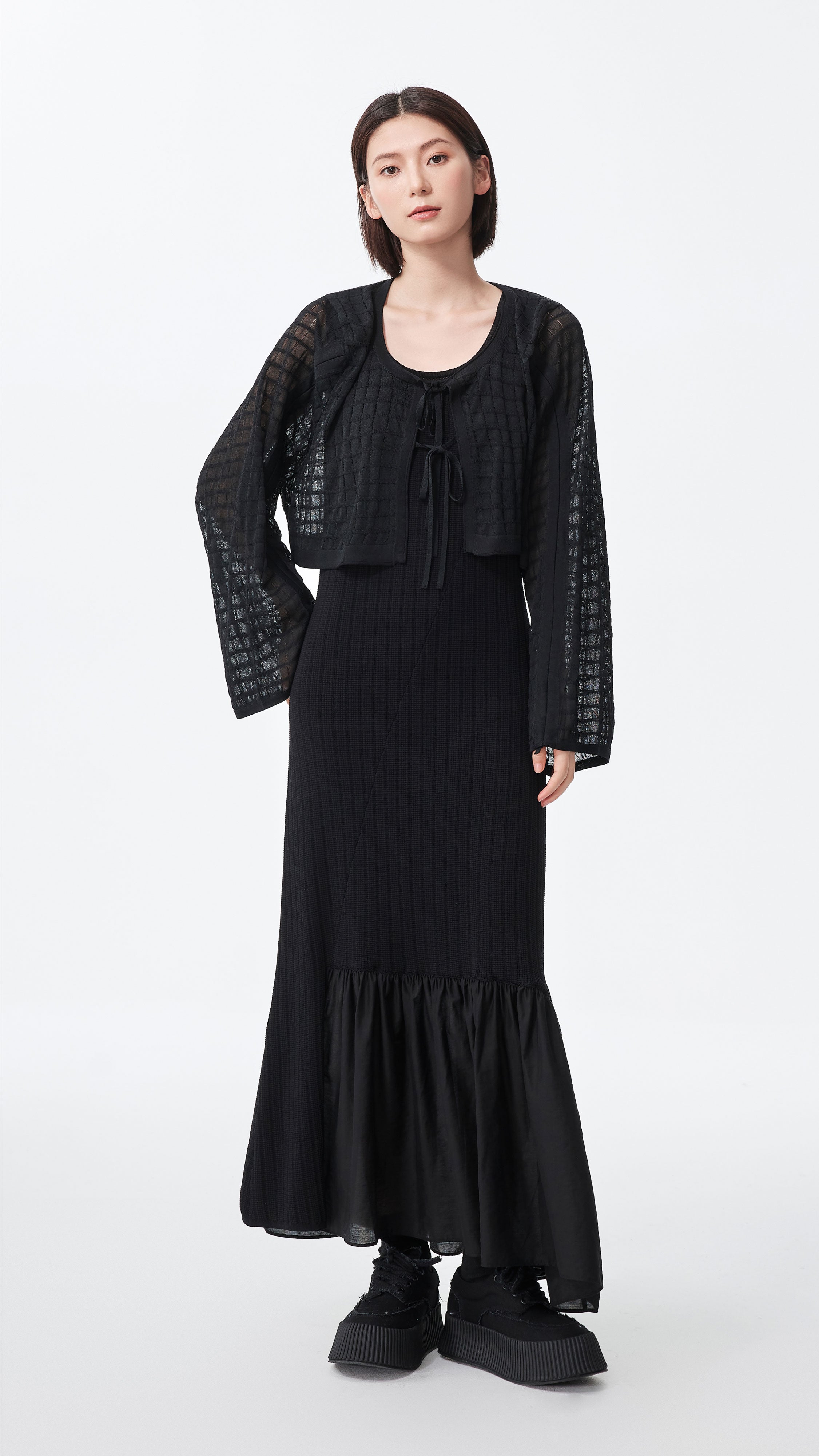 Sheer Checker Cardigan for Women - Stylish Open Front Long Sleeve Knit Sweater | Perfect for Office, Date Night & Fall Layering