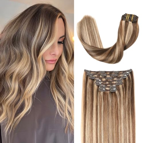Clip-#4p27 Brown with Caramel Blonde