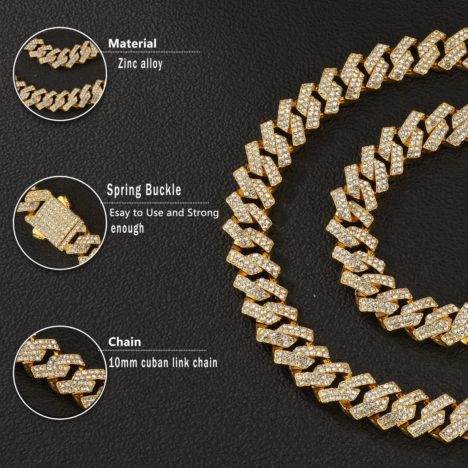 Saintda Cuban Link Chain for Men & Women - Iced Out Silver, Gold, Rose Gold Miami Cuban Necklace - Bling Diamond Hip Hop Jewelry with Gift Box - Perfect for Parties, Gifts & Streetwear Fashion