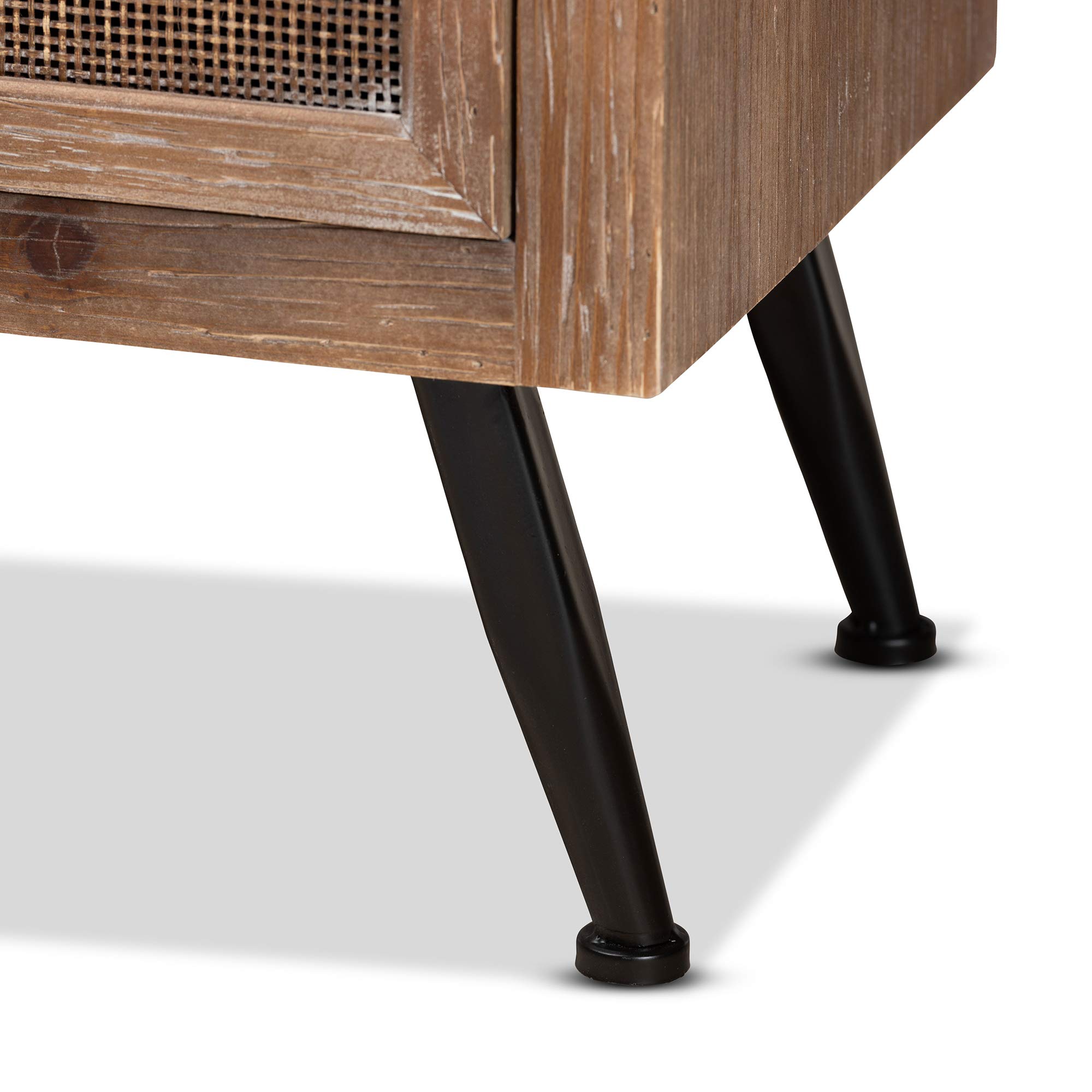 Baxton Studio Calida Mid-Century Modern 3-Drawer Storage Cabinet - Whitewashed Natural Brown Wood & Rattan - Perfect for Bedroom, Living Room, or Home Office Organization