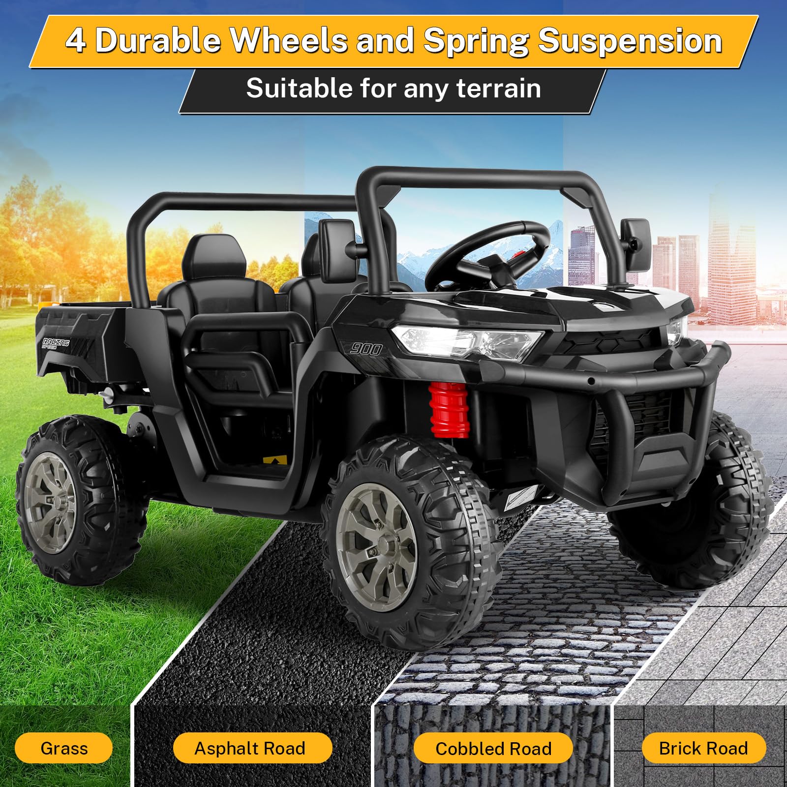 Hikole 24V Electric Ride On Dump Truck for Kids - 2 Seater Power Wheels with Remote Control, 3 Speed Settings, Music & Bluetooth - 24 Volt Battery Powered Toy Truck for Big Boys & Girls (Black) - Perfect for Outdoor Play, Backyard Adventures & Construction Pretend Play