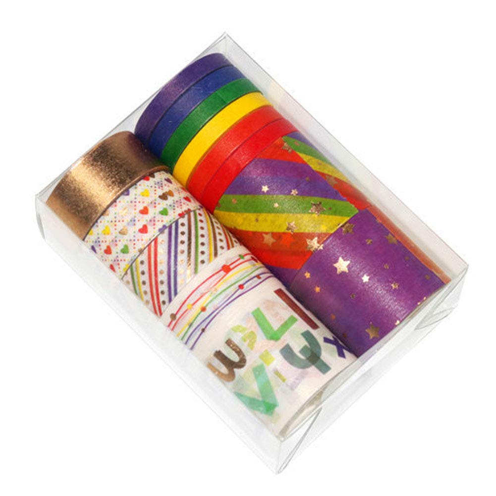 Gold Foil Washi Tape Set - 10 Rolls Decorative Masking Tapes for Scrapbooking, Journaling, Gift Wrapping & DIY Crafts - Glitter Sticky Paper Tapes for Home Decor, Bullet Journals & Party Supplies