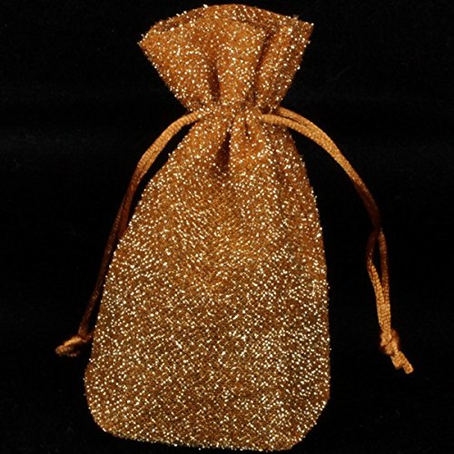 12 Pack Gold Fuzz Small Tie Closure Copper Gift Bags 5.5 Inches - Perfect for Party Favors, Wedding Gifts, and Jewelry Packaging