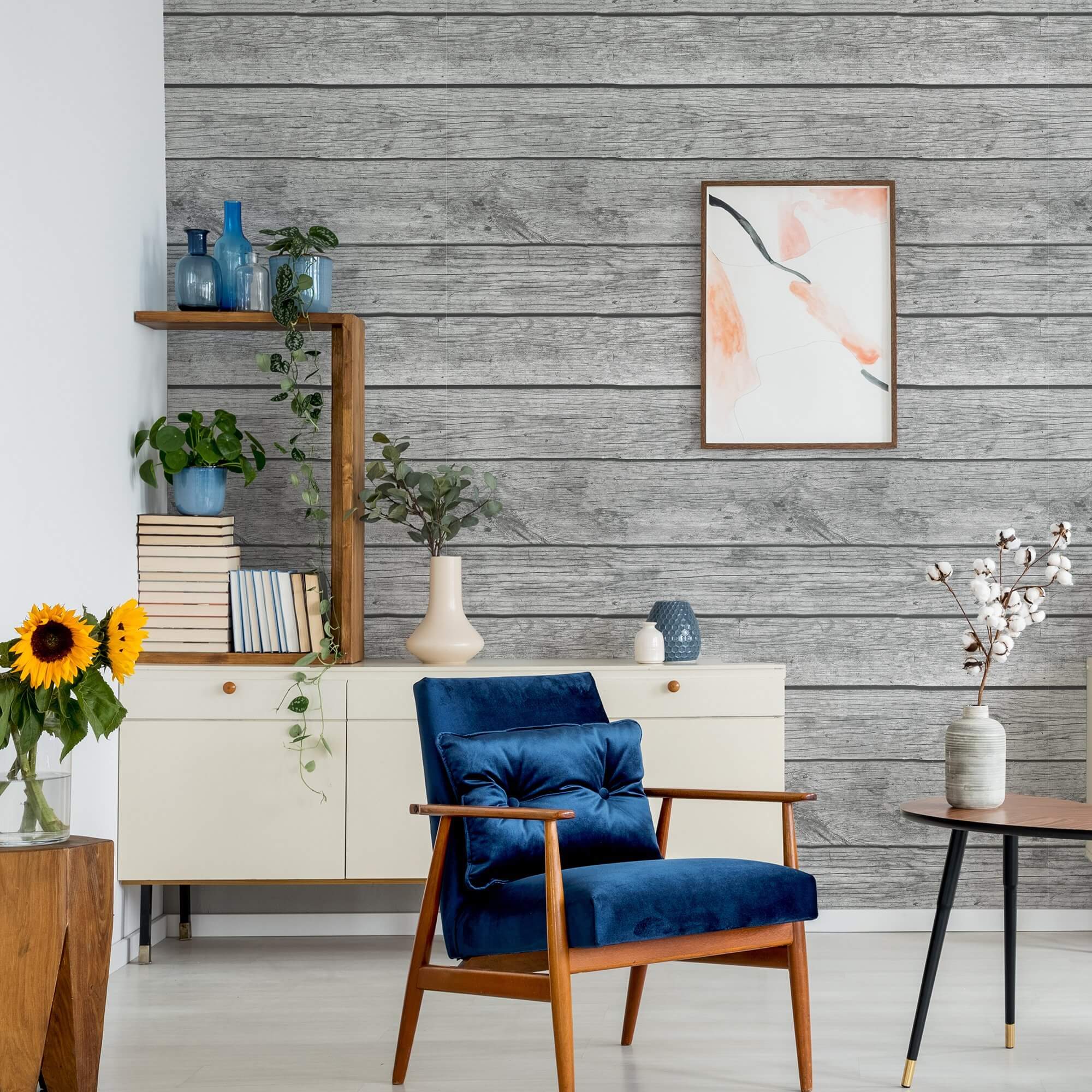 Grey Shiplap Textured Peel and Stick Removable Wallpaper - Self-Adhesive Wall Covering for Bedroom, Living Room, and Office Decor