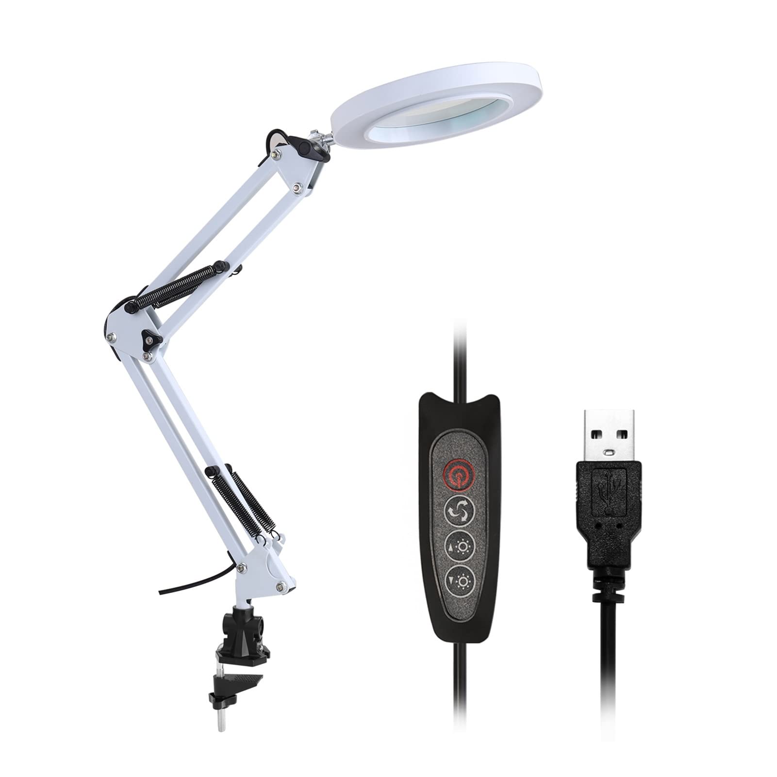 Professional 5X Magnifying Glass with LED Light & Stand - Foldable Desk Lamp Magnifier with 3 Dimming Modes, USB Powered for Reading, Jewelry Making, Crafts & Close Work