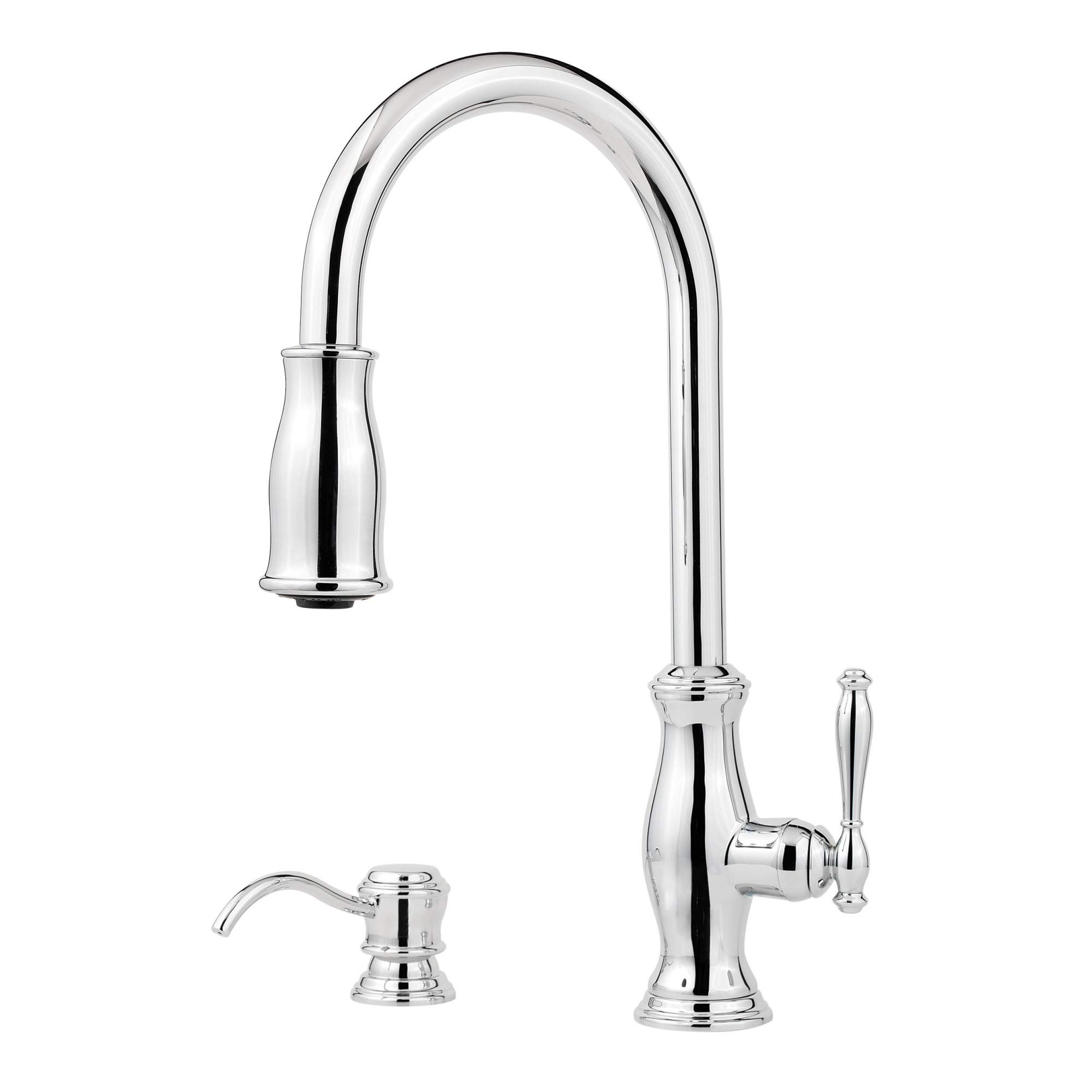 Pfister GT529-TMC Hanover 1-Handle Pull-Down Kitchen Faucet with Soap Dispenser in Chrome Finish - Perfect for Modern Kitchens and Easy Dishwashing