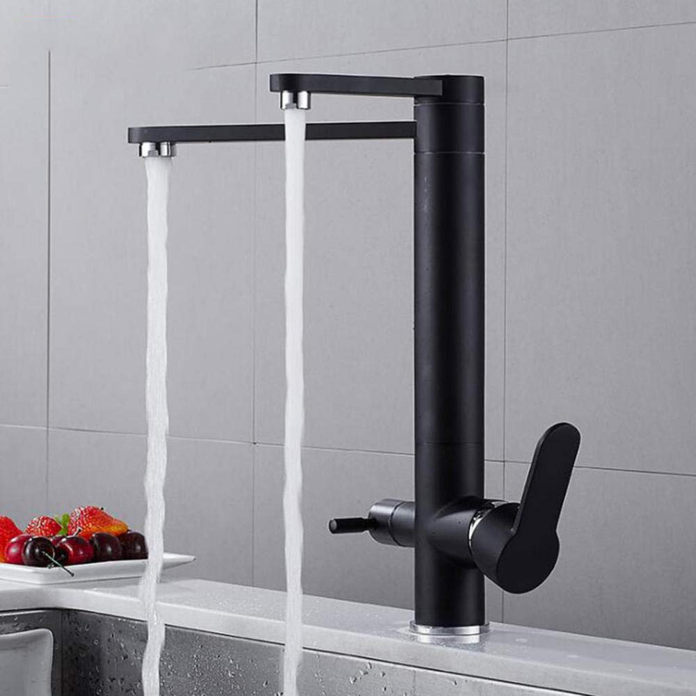 3 in 1 Black Kitchen Sink Mixer Faucet with Water Filter - Hot & Cold Water Purifier, Rotating Dual Outlet for Modern Homes | Perfect for Cooking, Washing Dishes & Filling Pots