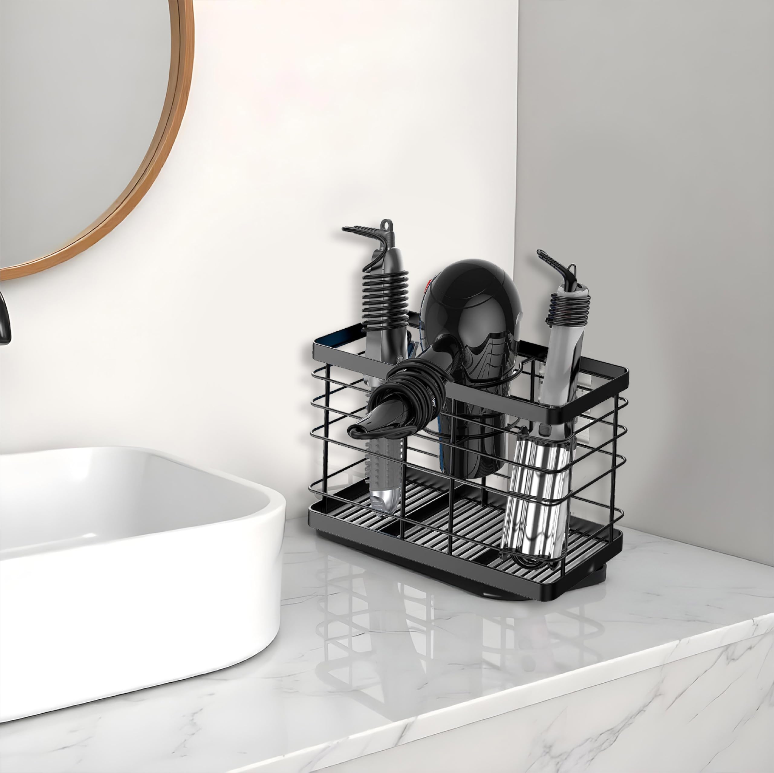 Hair Tool Organizer Wall Mounted - Bathroom Storage for Hair Dryer, Straightener Brush & Curling Iron | Hair Accessories Organizer for Clutter-Free Vanity & Salon-Style Setup