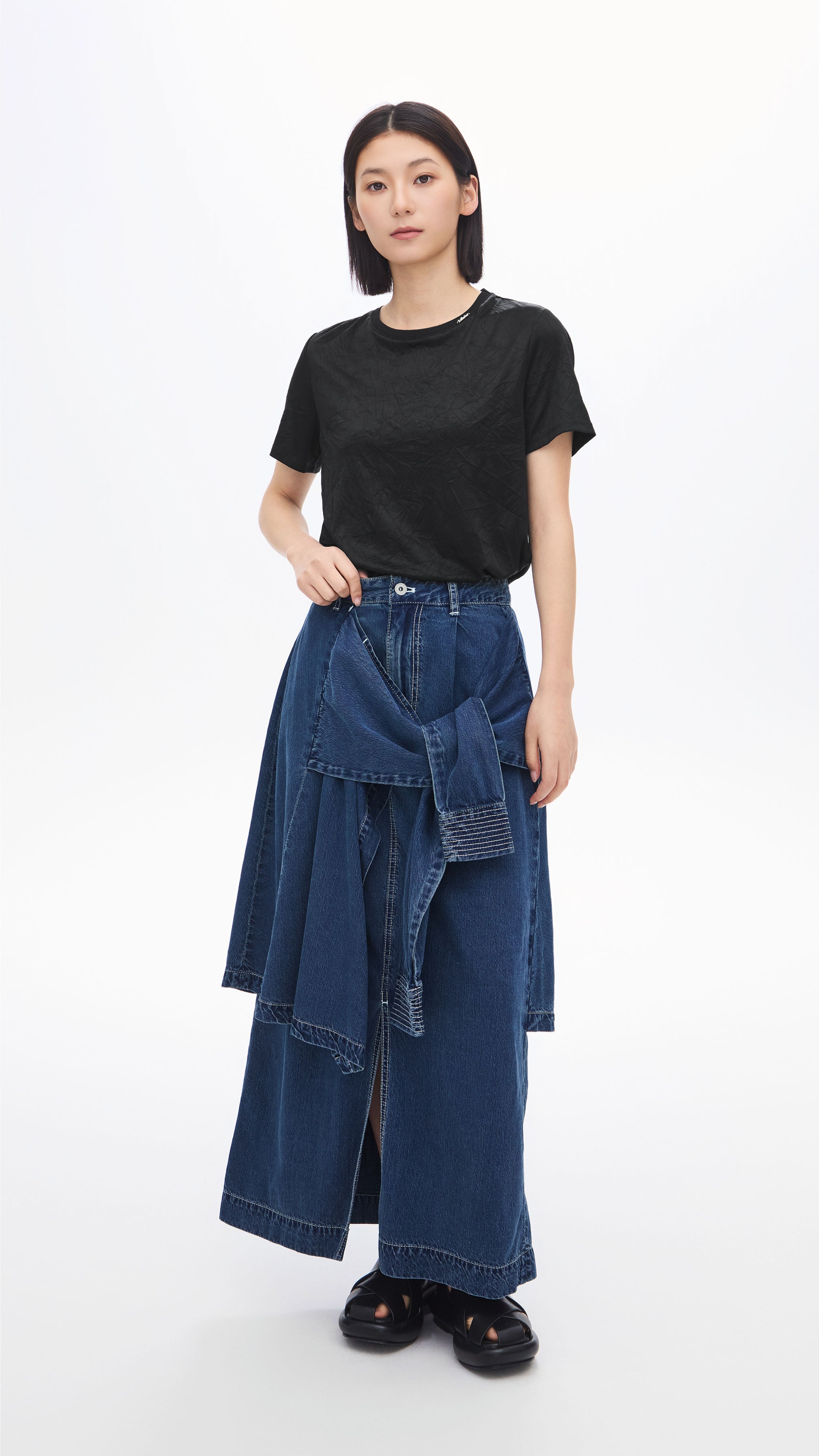 Vintage Rebuilt Denim Skirt for Women - Distressed High Waisted A-Line Denim Skirt with Pockets | Perfect for Casual Outfits, Street Style & Boho Fashion