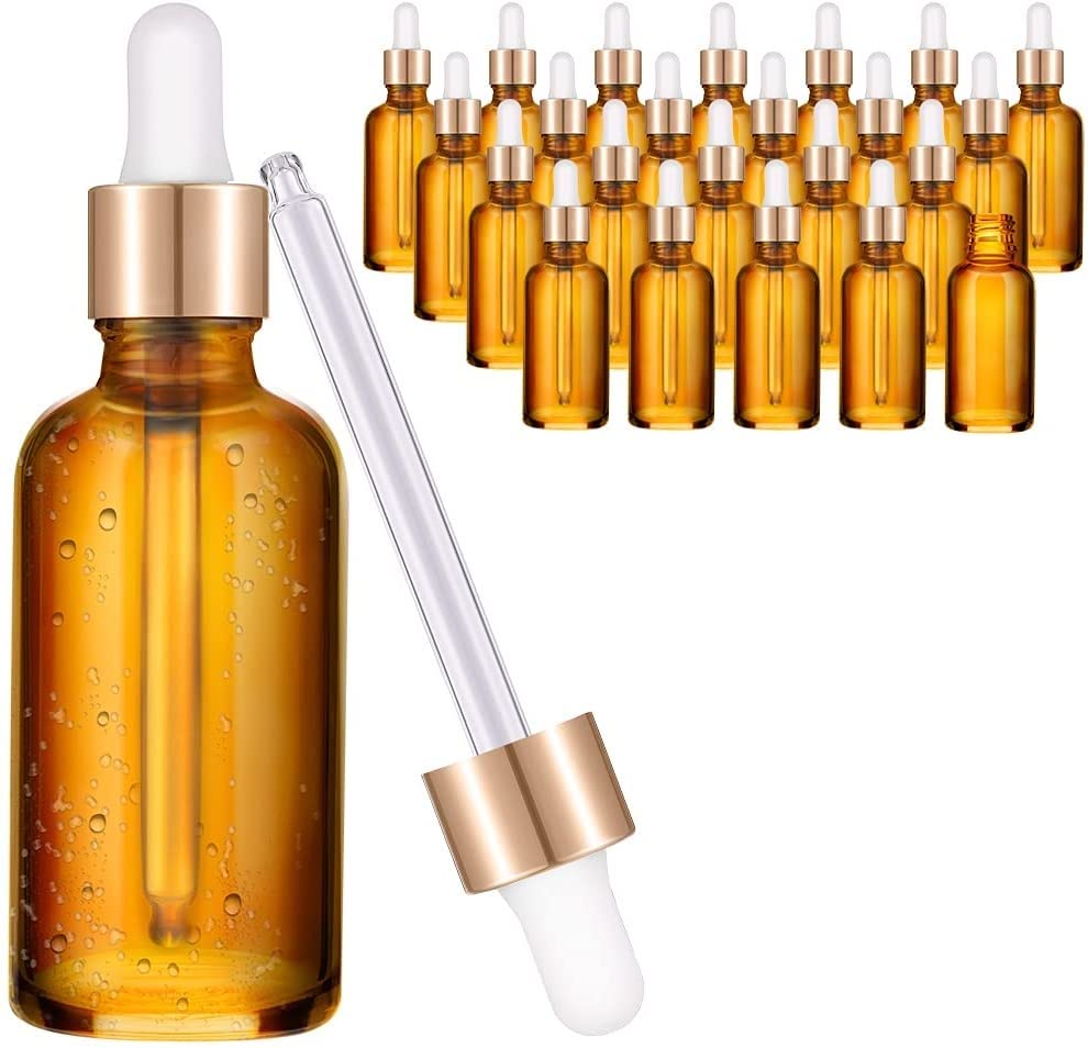 Amber Glass Empty Bottles with Golden White Glass Droppers - 50ml (3Pcs) - Essential Oil Bottles, Cuticle Oil Bottles, Body Oil Bottles, Tincture Bottles - Perfect for DIY Skincare, Aromatherapy & Herbal Remedies