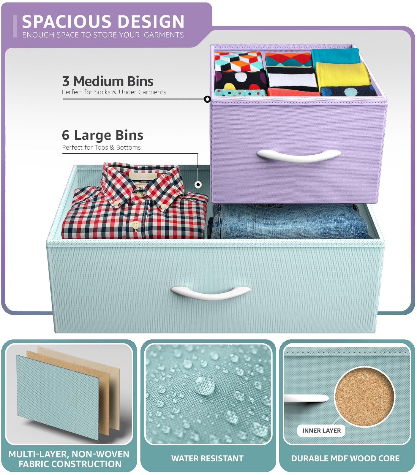 Sorbus 9-Drawer Kids Dresser with Steel Frame & Wood Top - Pastel 2 Fabric Storage Chest for Bedroom, Closet, Nursery Organization - Perfect for Kids' Room Decor & Toy Storage