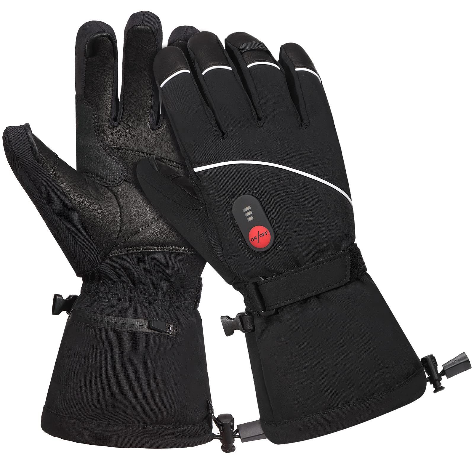 Rechargeable Waterproof Heated Gloves for Men - Electric Winter Ski Gloves with Hand Warmers, Machine Washable for Hiking, Motorcycling, Camping & Fishing in Cold Weather - Perfect for Outdoor Winter Sports & Activities