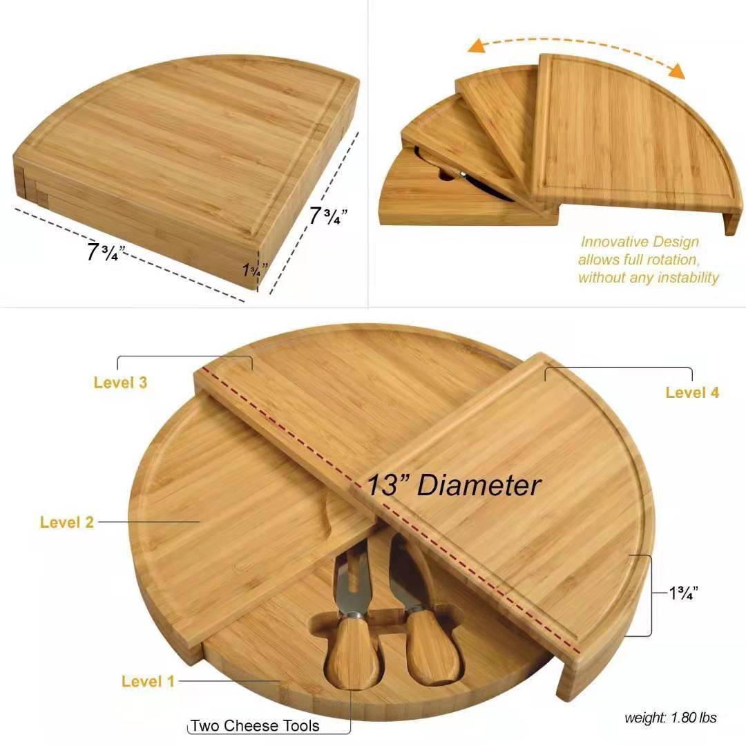 Premium Bamboo Cheese Board Set - Eco-Friendly Charcuterie Serving Tray with Knife Holder - Perfect for Wine Parties, Picnics & Holiday Entertaining