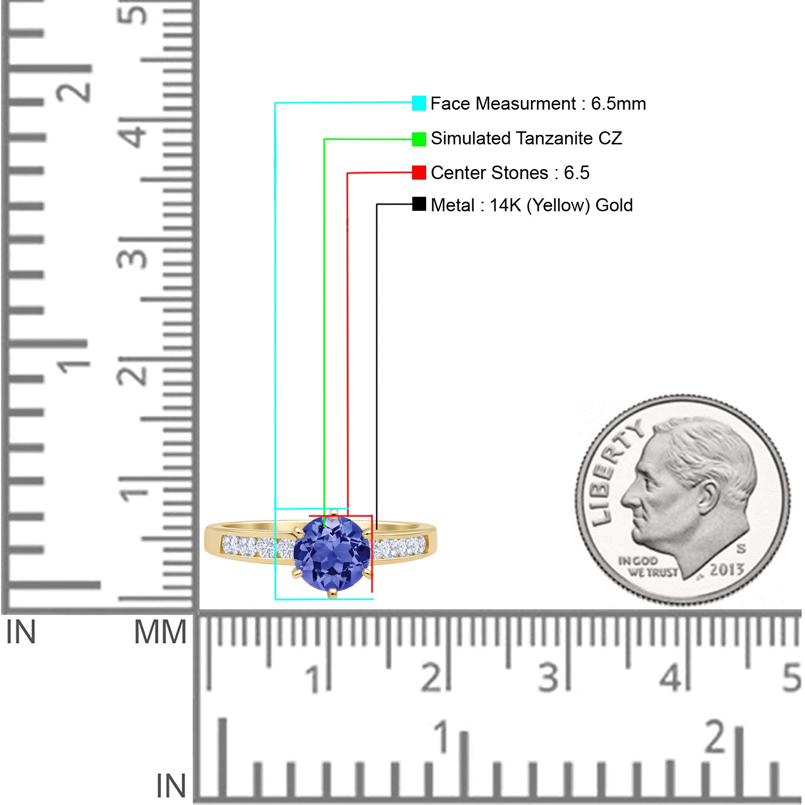 14K Yellow Gold Round Tanzanite CZ Cathedral Engagement Ring for Women - Elegant Wedding Band, Anniversary Gift, Promise Ring for Her