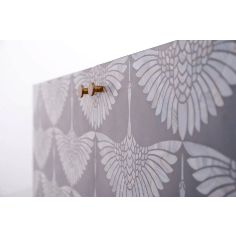 Handmade Bone Inlay Swan Buffet Table - Luxury Sideboard with Floral Design for Dining Room & Living Room Decor