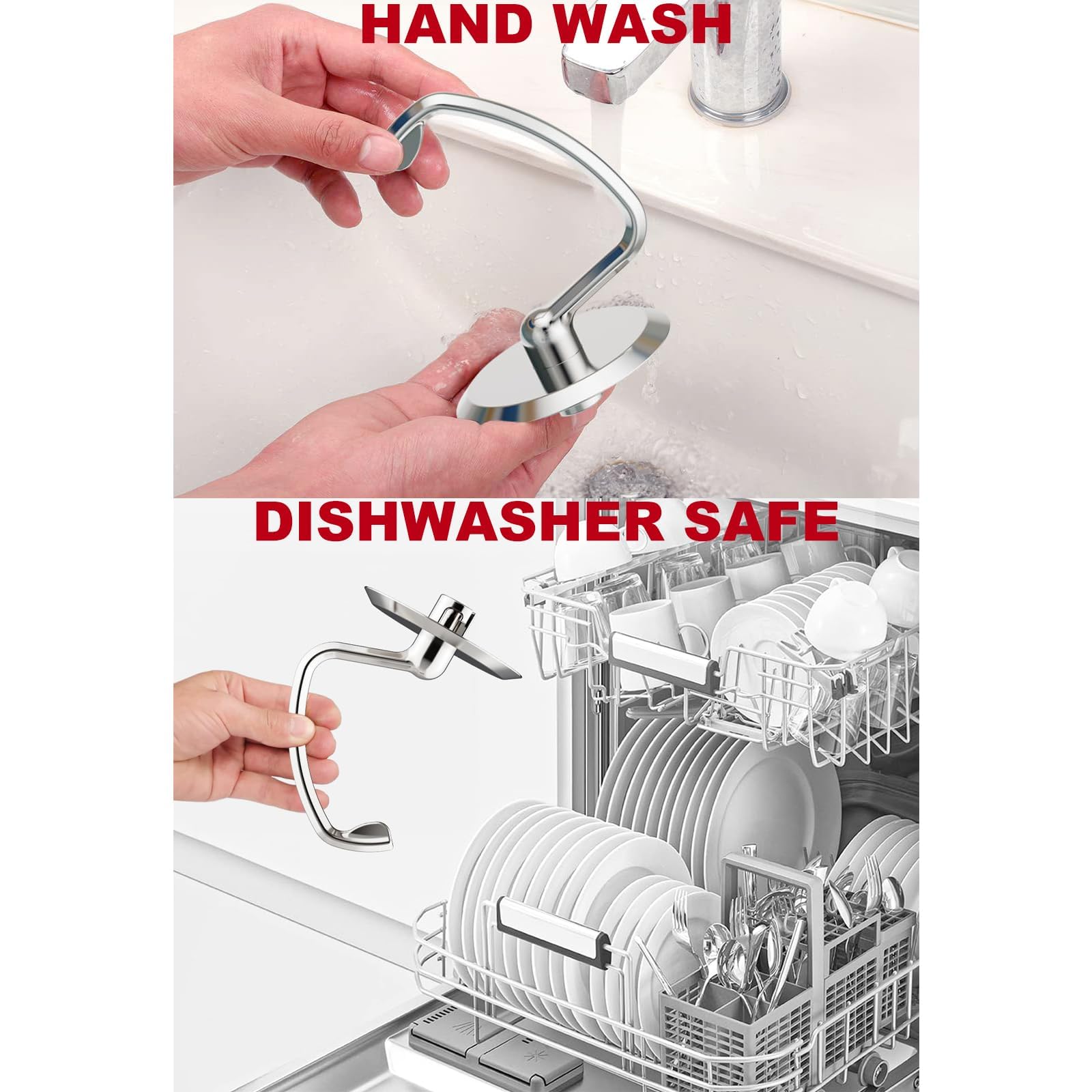 Stainless Steel Dough Hook Attachment for KitchenAid Mixer - Compatible with 4.5-5QT Tilt-Head Bowls, Classic/Classic Plus/Artisan Series (K45SS,KSM75,KSM90,KSM95,KSM150) | Dishwasher Safe | Perfect for Baking Bread, Cookies & Pastries
