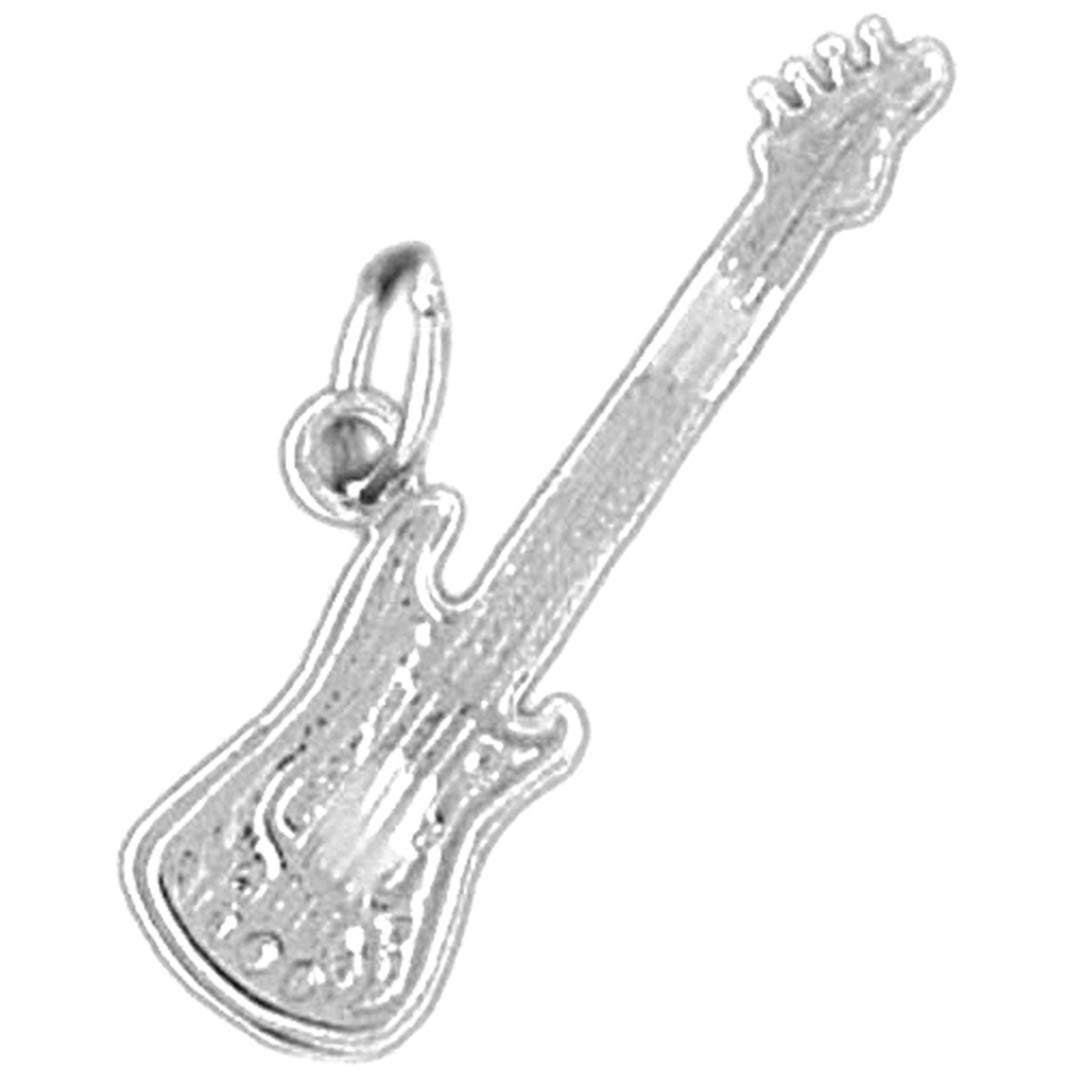 14K White Gold Electric Guitar Pendant Necklace - 18