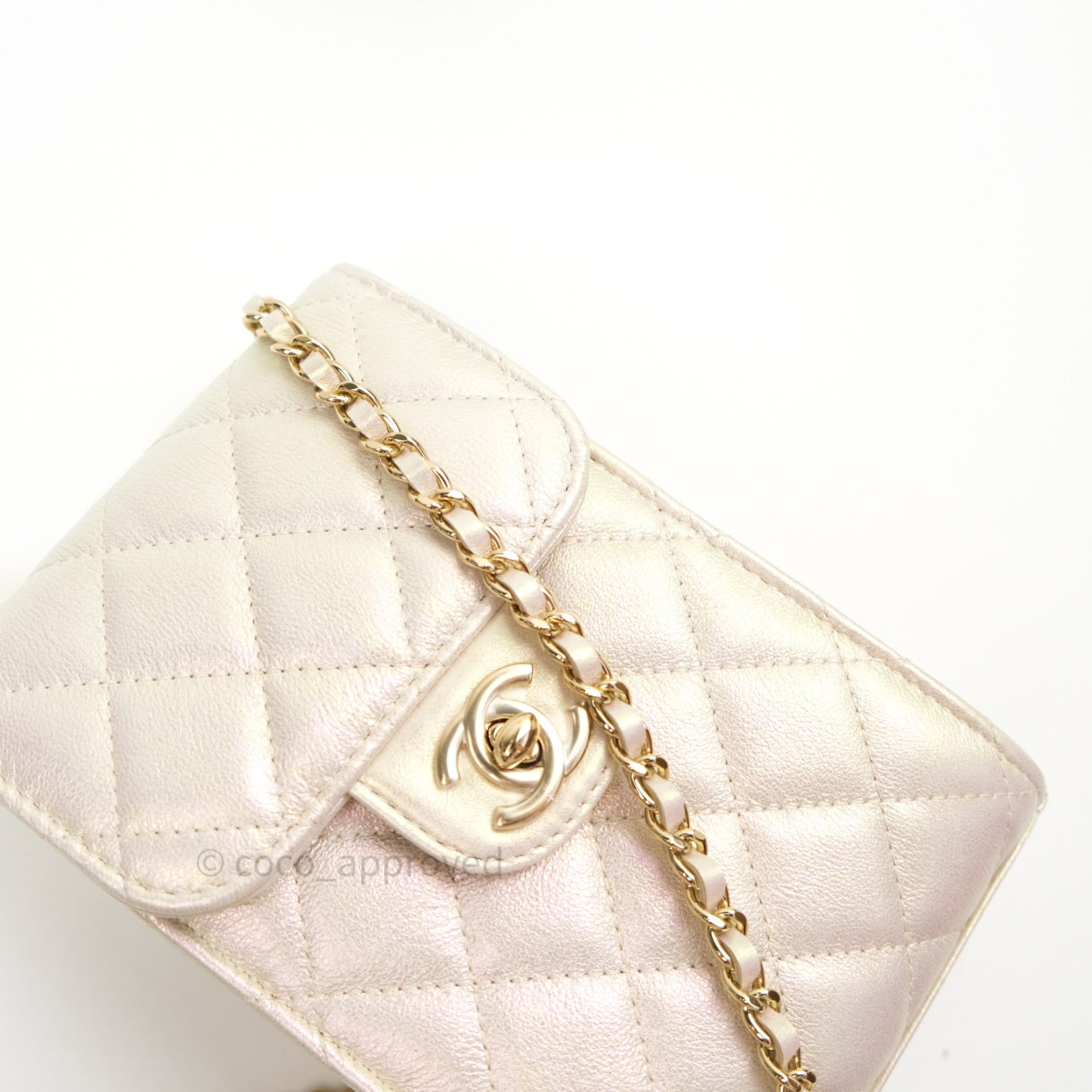 Chanel Classic Ivory Iridescent Gold Hardware Phone Holder - Luxury Designer Phone Case for iPhone & Samsung - Perfect for Parties, Travel & Everyday Use