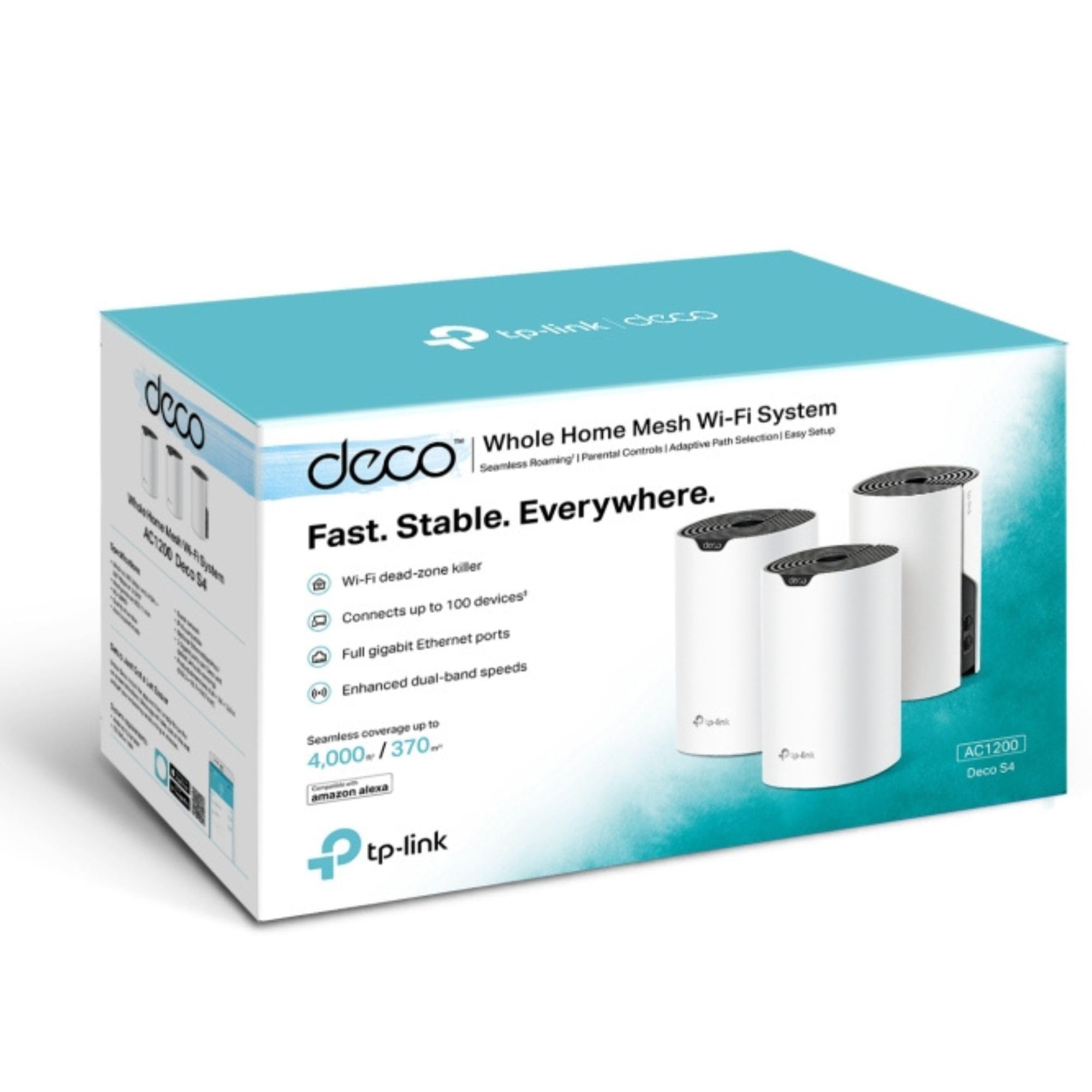 TP-Link Deco S4 AC1200 Whole-Home Mesh WiFi System - Tri-Band Qualcomm CPU, 867Mbps 5GHz + 300Mbps 2.4GHz, MU-MIMO & Beamforming Technology, Compatible with Alexa/Google Assistant (3-Pack) - Perfect for Large Homes & Smart Devices Connectivity