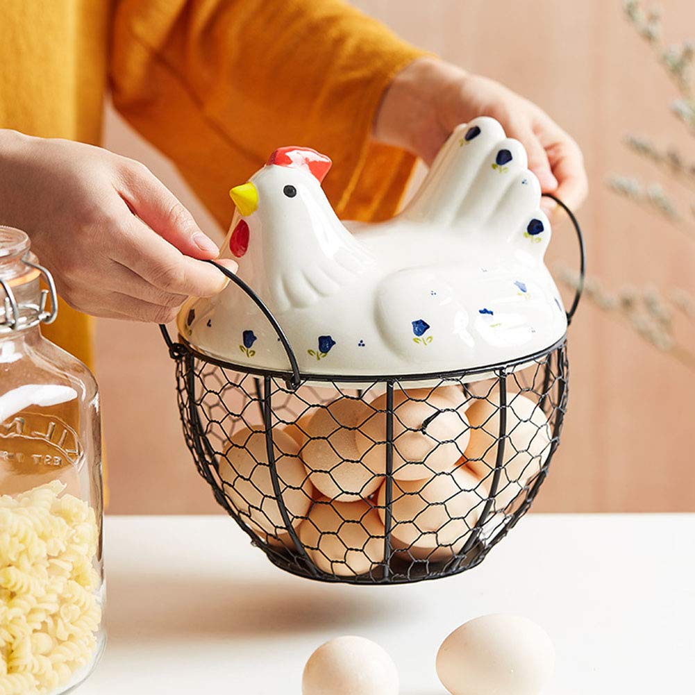 Ceramic Hen Storage Baskets for Kitchen - Creative Fruit Basket, Garlic & Potato Organizer, Multipurpose Sundries Holder - Decorative Kitchen Storage Solution for Countertop & Pantry Organization