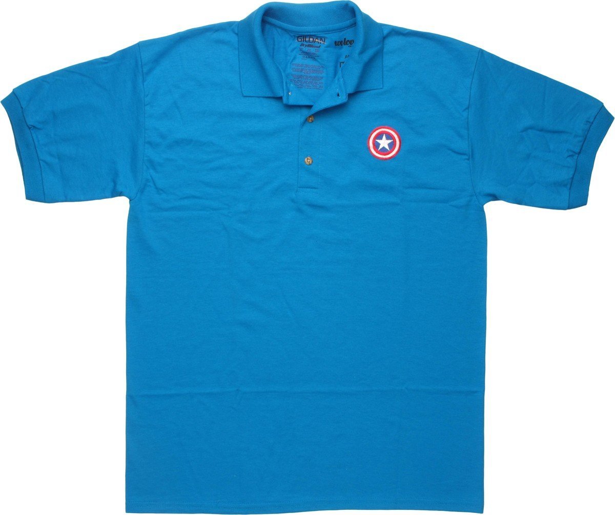 Captain America Shield Logo Teal Polo Shirt for Men - Marvel Superhero Casual Wear - Perfect for Cosplay, Comic Con & Everyday Outfits