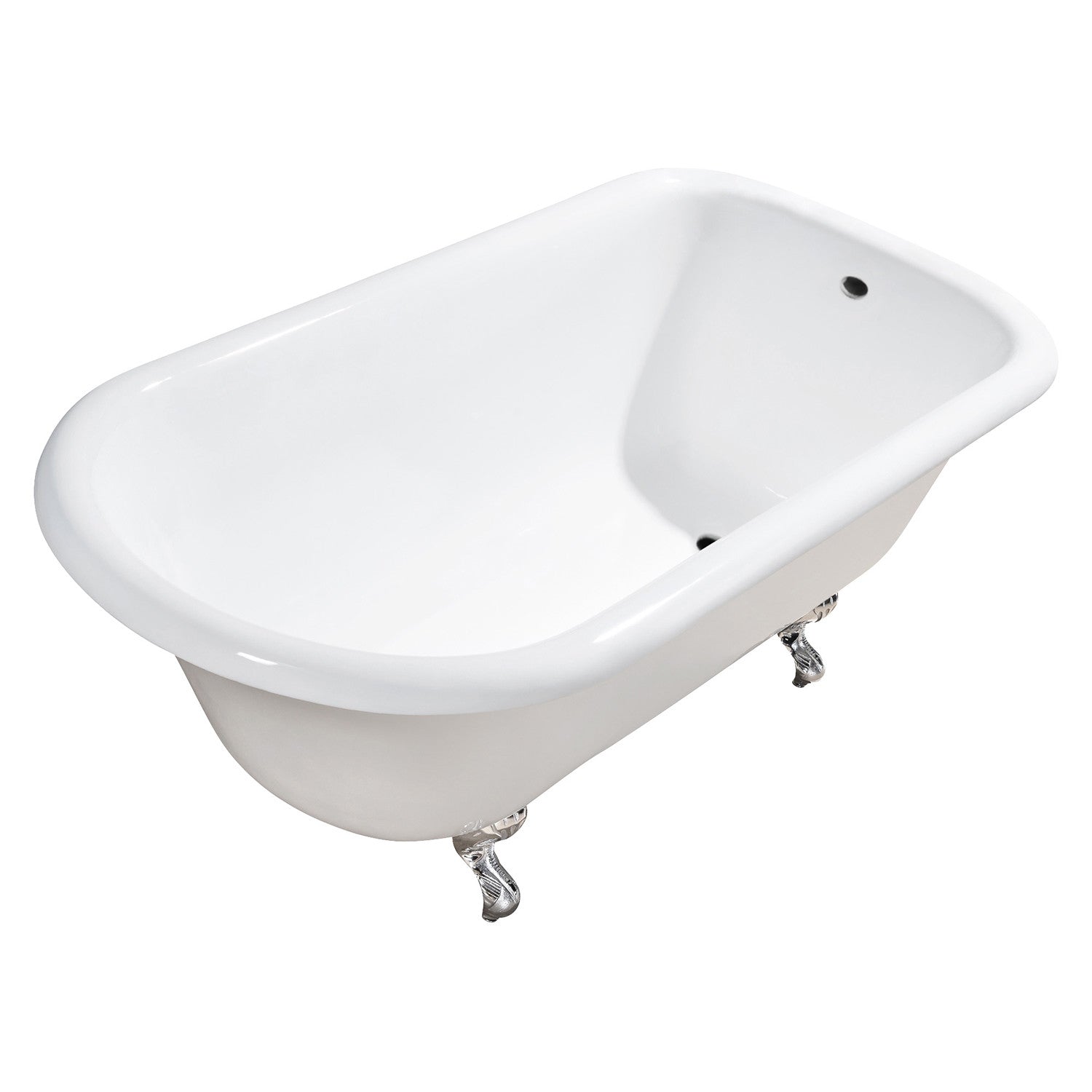 48 Inch White Cast Iron Clawfoot Bathtub - Aqua Eden VCTND483117W1 Classic Flat Rim Roll Top Tub (No Faucet Holes) - Vintage Freestanding Soaking Tub for Bathroom Remodel & Spa Retreat