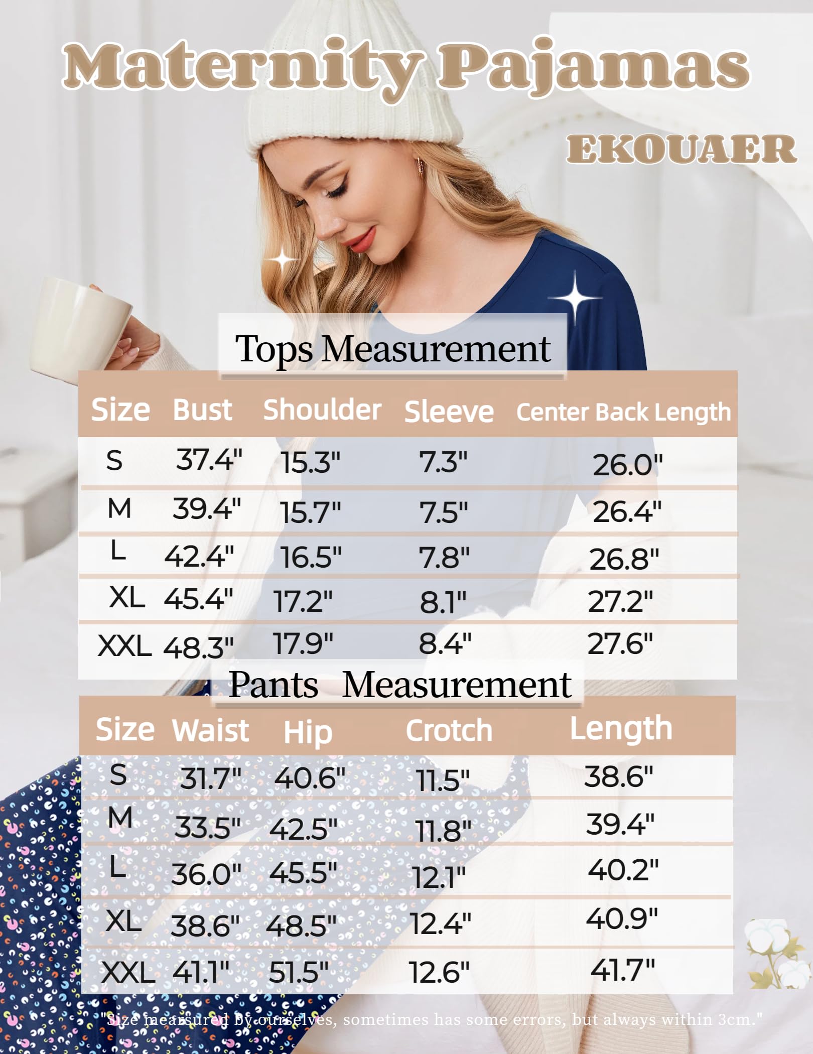 Ekouaer Nursing Pajamas Set - Maternity Sleepwear with Pockets for Breastfeeding Moms