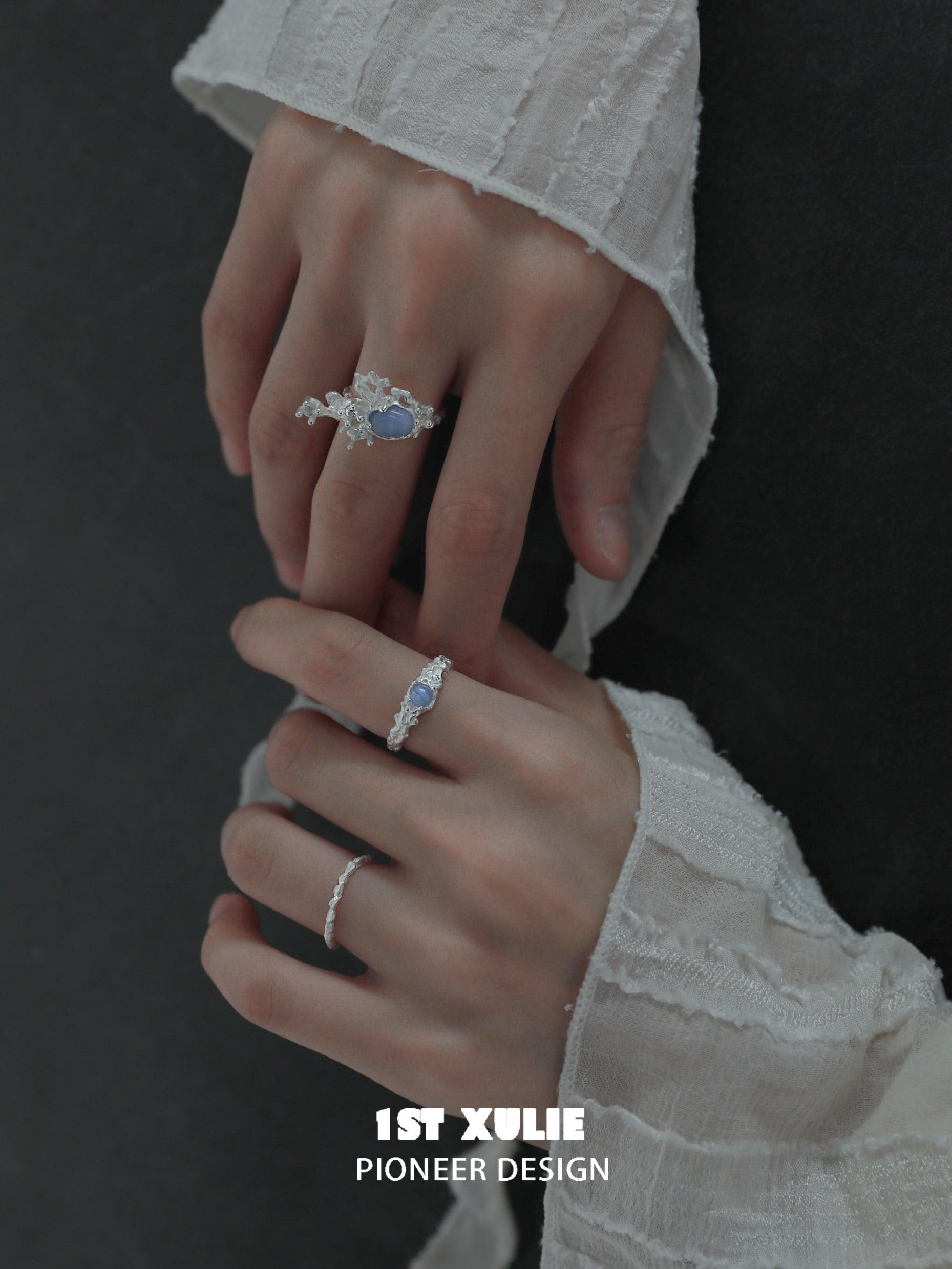 Blue Sky Blue Vein Stone S925 Sterling Silver Ring for Women - Elegant Bohemian Jewelry for Everyday Wear & Special Occasions