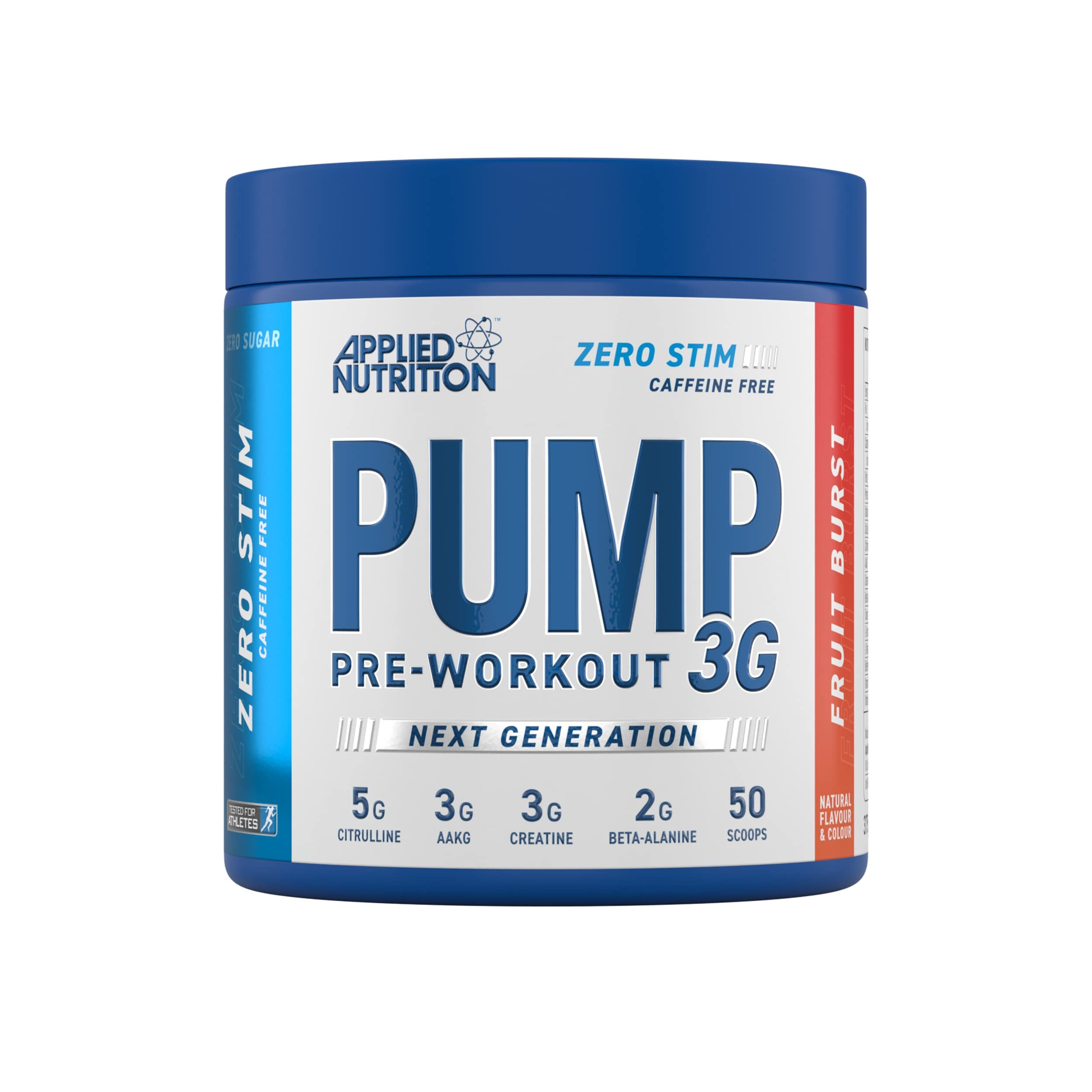 Applied Nutrition Pump 3G Stimulant-Free Pre-Workout Powder - Fruit Burst Flavor (375g) | Muscle Pump & Endurance Booster for Gym & Fitness Training | EAN 634158794346
