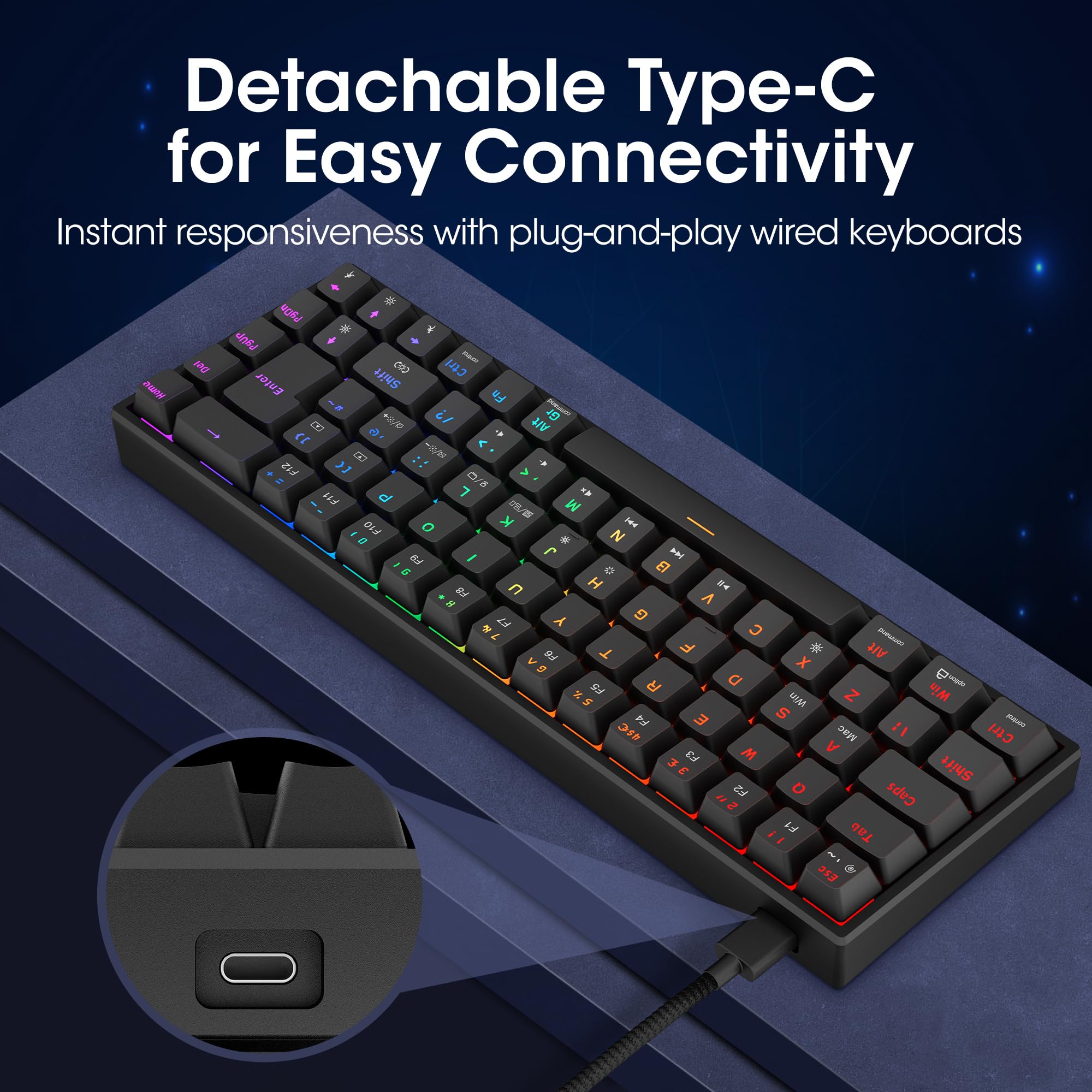 KOORUI 60% Mechanical Gaming Keyboard, Blue Switch, LED Backlit for PC/Mac/Xbox - Compact Gaming Setup