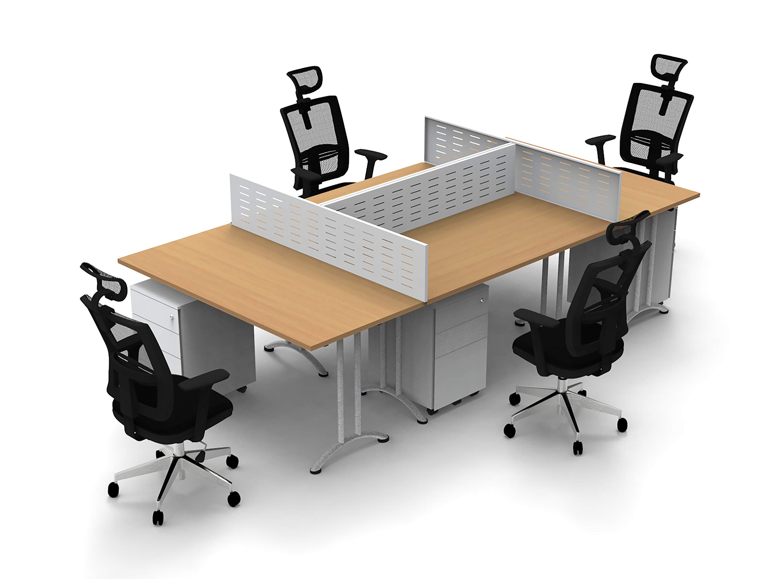 4-Person Office Workstation - Beech Conference Table Set with 16pc Modular Furniture (Tables, Chairs, Screens, Organizers) for Team Collaboration, Meetings & Seminars | Space-Saving Design | Easy Assembly & Instant Setup | Ideal for Small Offices, Coworking Spaces & Home Workstations