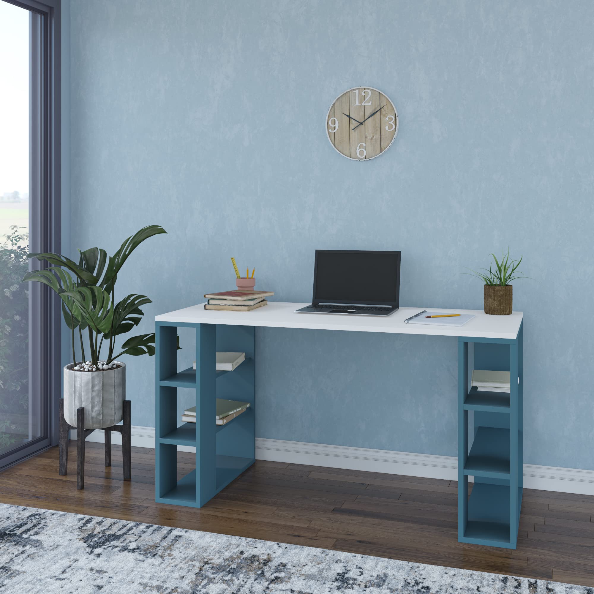 Dixon Modern White & Turquoise Office Desk 55.12