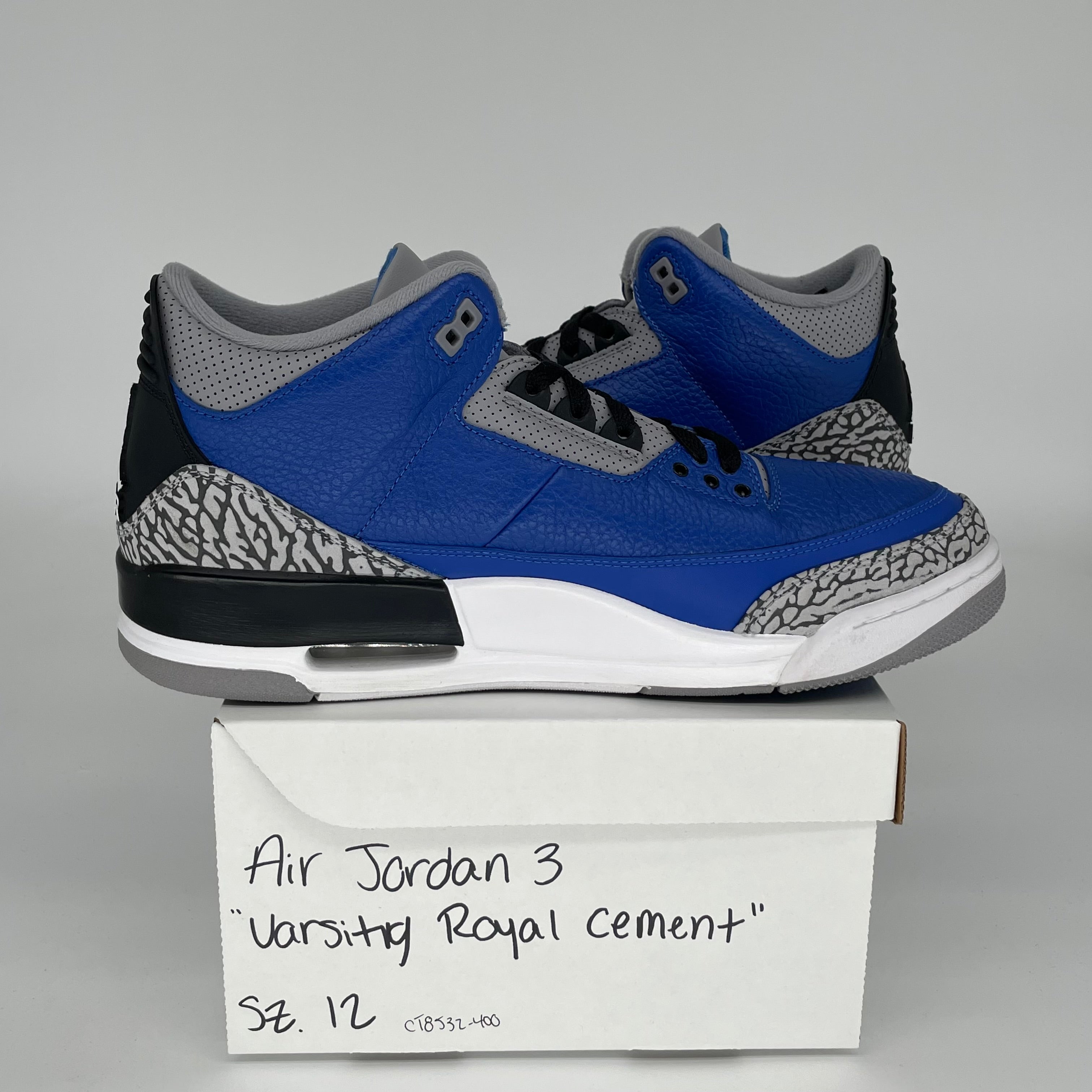 Original Air Jordan 3 Retro 'Varsity Royal' Cement Grey Men's Basketball Shoes Size 12 (CT8532-400) - Perfect for Streetwear, Sneaker Collecting & Casual Fashion