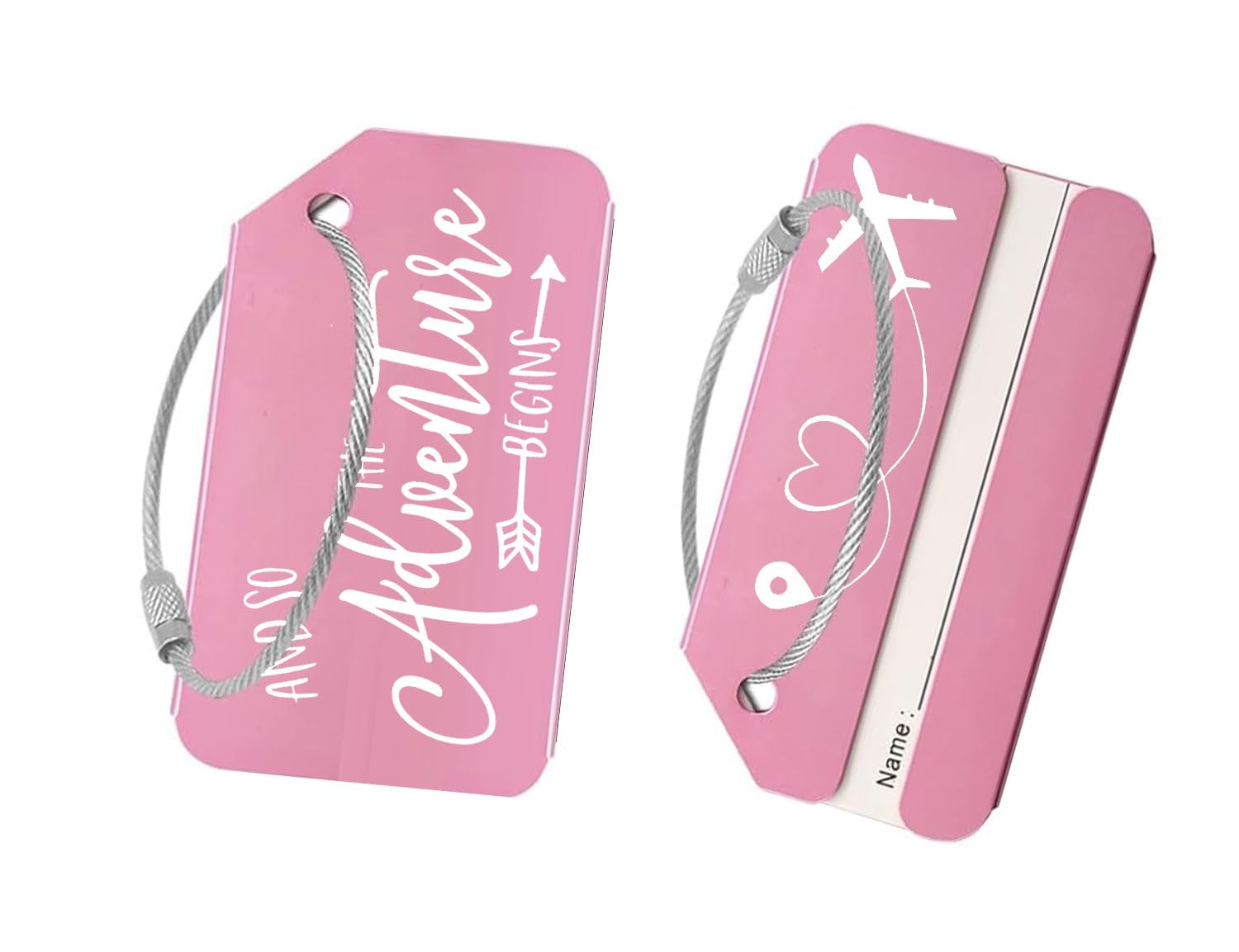 Adventure Begins Metal Luggage Tag - Stylish Travel Accessory for Suitcases & Bags, Perfect Gift for Travelers, Wedding, Birthday & All Occasions (Pink) - Ideal for Airports, Vacations & Business Trips