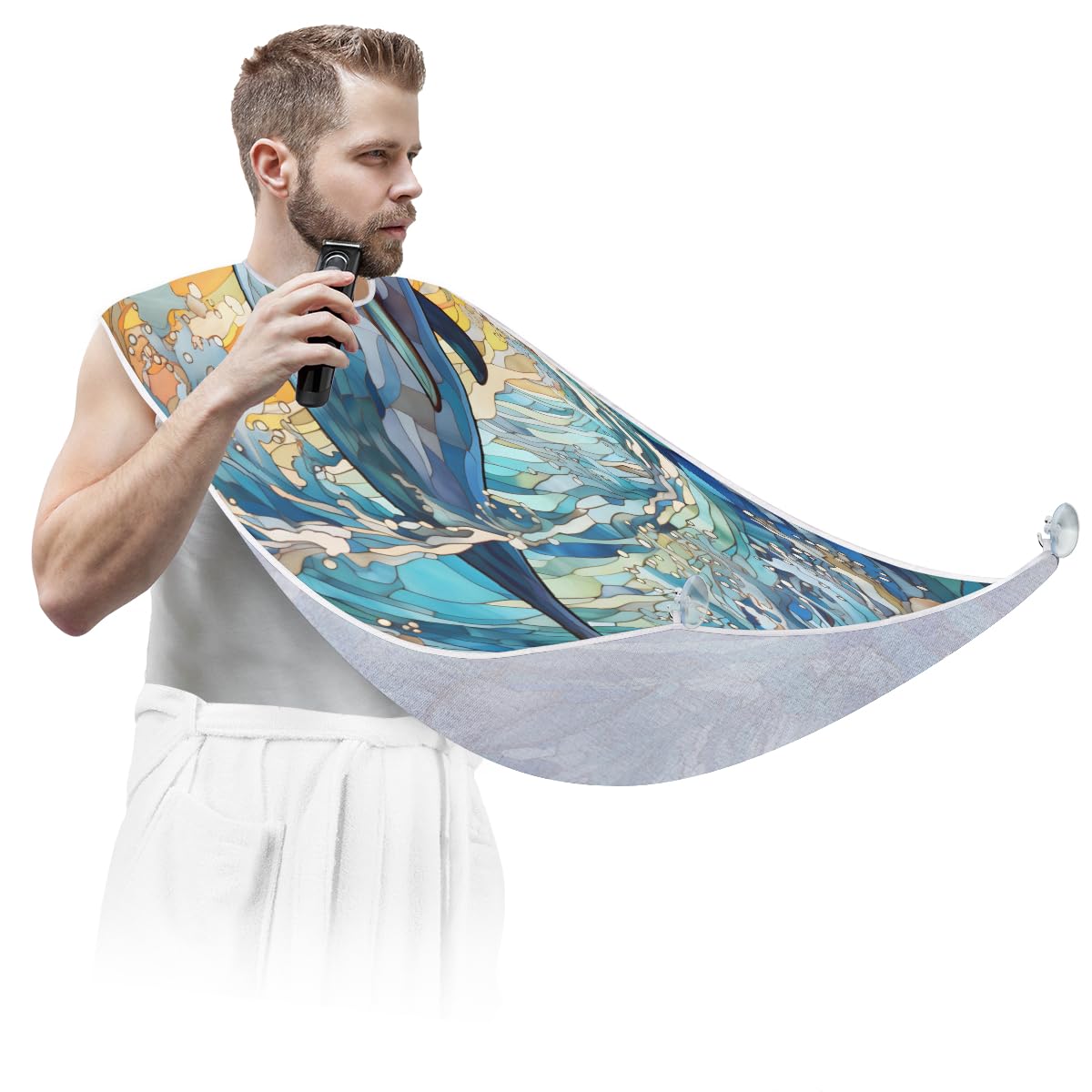 **Dolphin Glass Window Beard Shaving Bib for Men & Women – Waterproof Hair Dye Apron, Makeup Cape, Barber Accessories – Sink Hair Catcher for Trimming, Lineup & Grooming – Perfect Gift for Barbers & Stylists**    *(Ideal for home grooming, salon use, beard trimming, hair dyeing, makeup application, and sink cleanup.)*