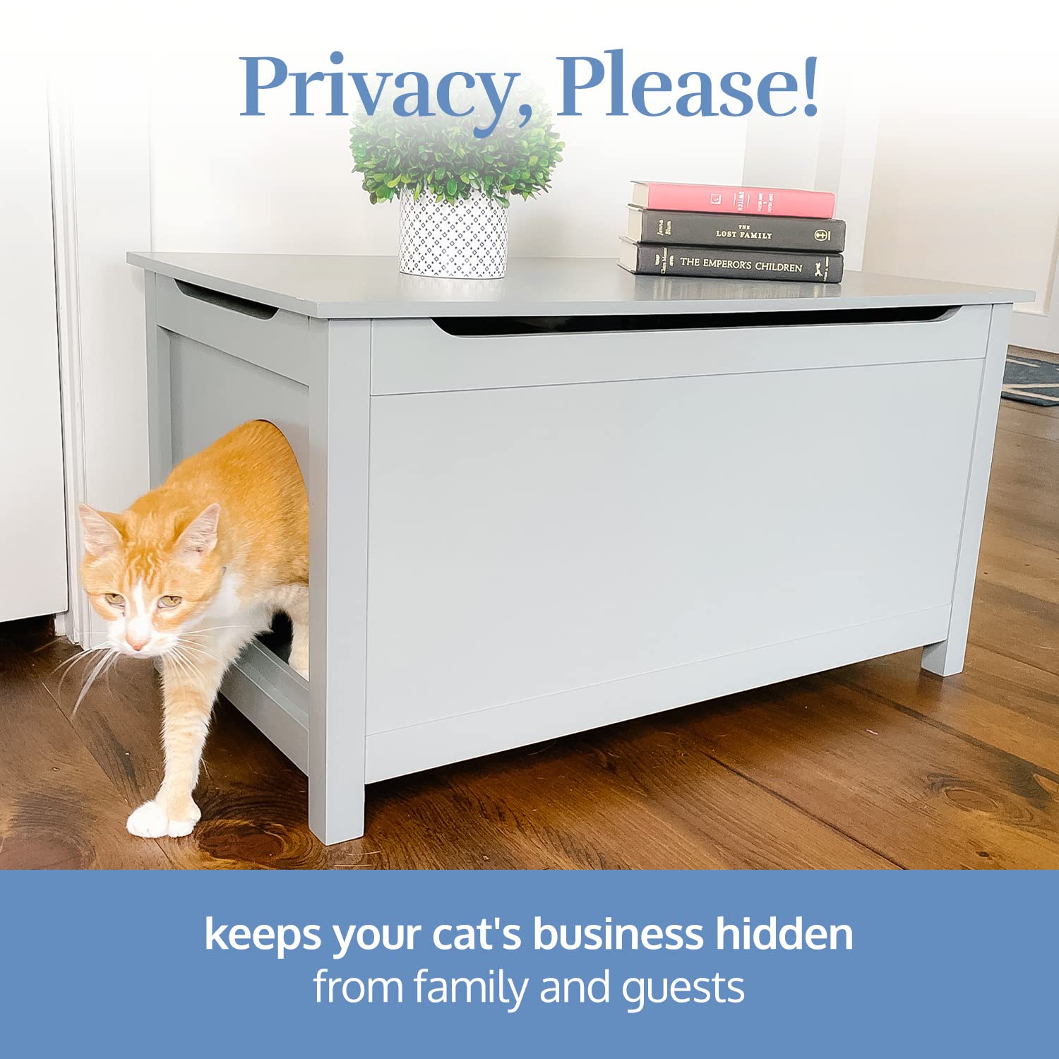 Parker Designer Hidden Cat Litter Box Enclosure - Dog-Proof Pet Furniture with Cover, Odor Control for Large Cats, Elegant Gray Cat Litter Box Cabinet with Lid - Perfect for Living Rooms, Bedrooms & Small Spaces