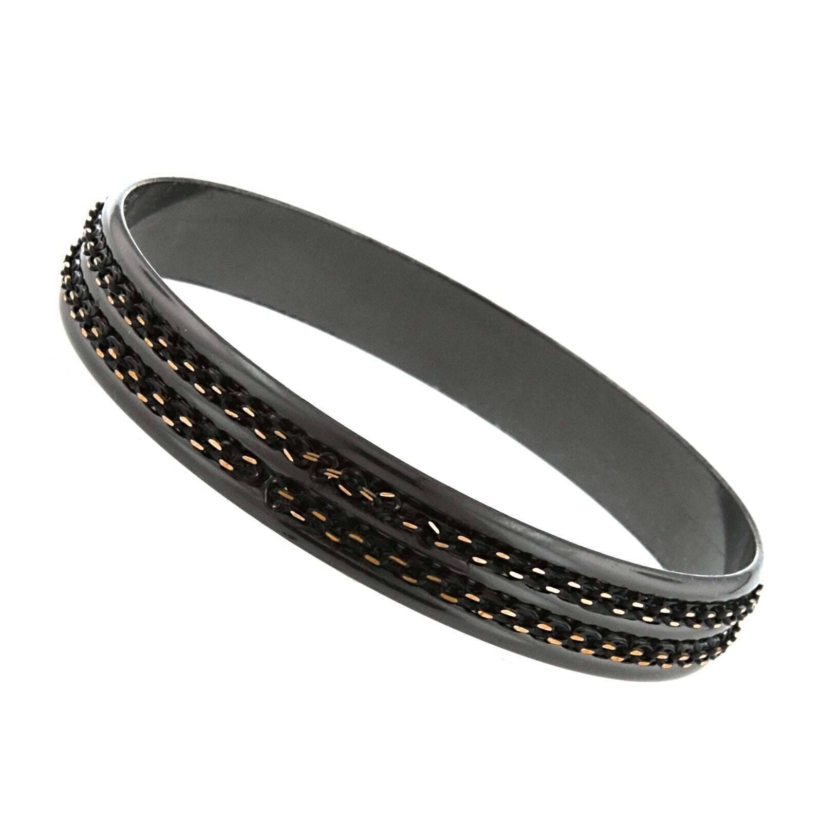 1928 Jewelry Eclipse Black and Gold Double Chain Wrapped Bangle Bracelet for Women - Elegant Stackable Cuff Bracelet for Party, Wedding & Evening Wear